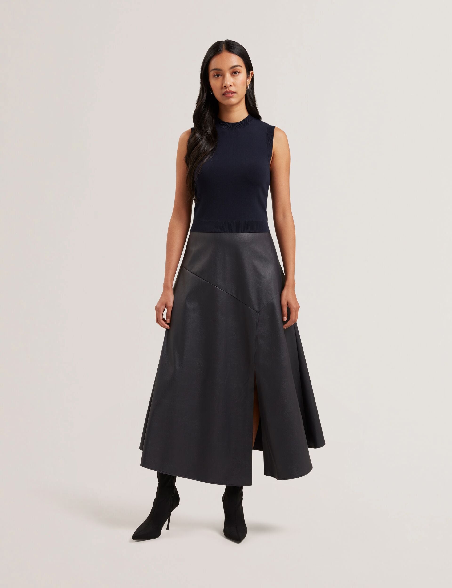 Women LABASA - Sleeveless Knit Faux Leather Midi Dress - Ted Baker