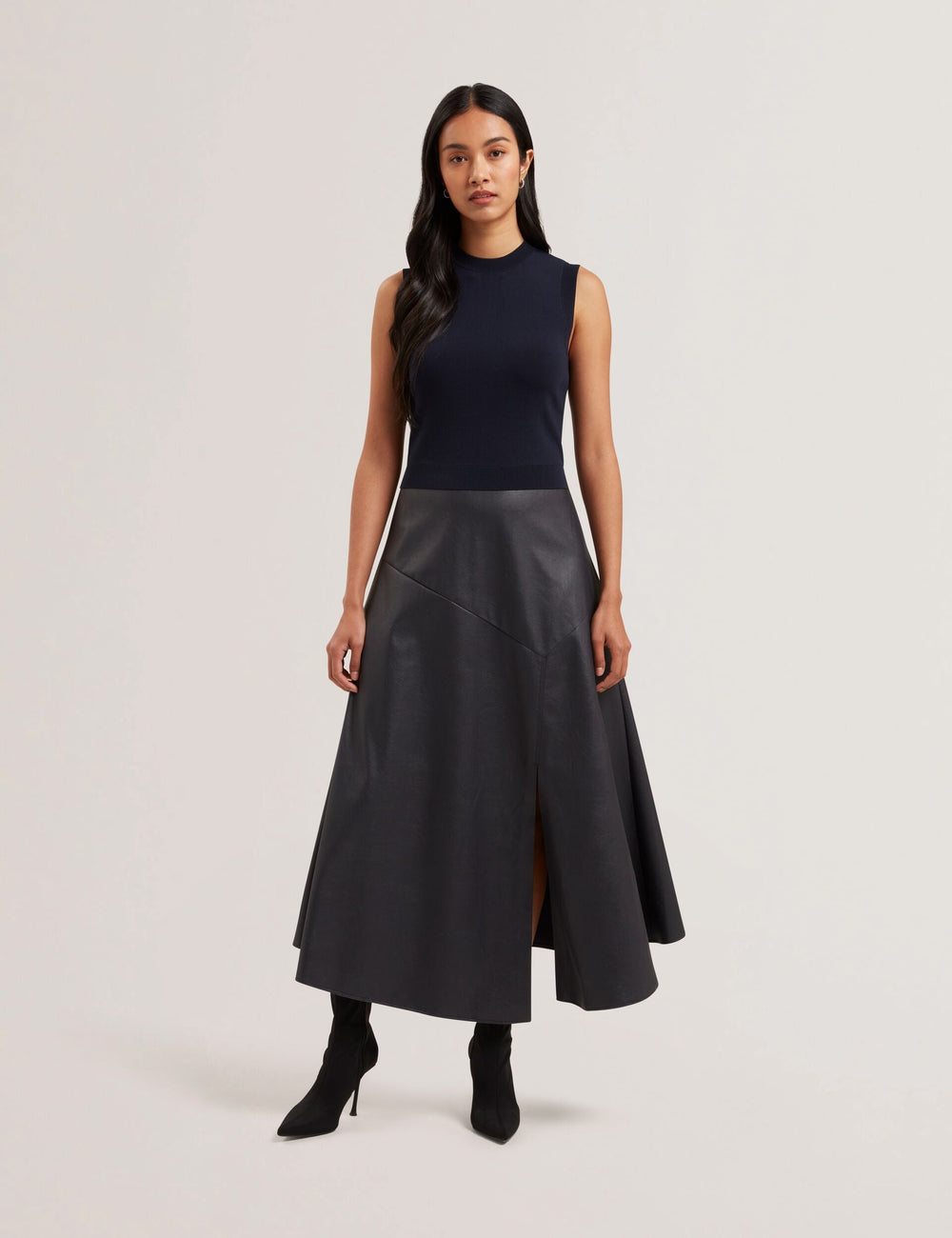 Women LABASA - Sleeveless Knit Faux Leather Midi Dress - Ted Baker