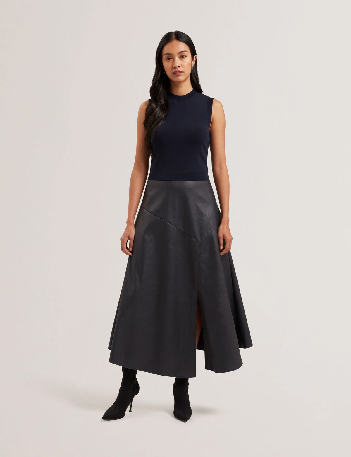 Women LABASA - Sleeveless Knit Faux Leather Midi Dress - Ted Baker