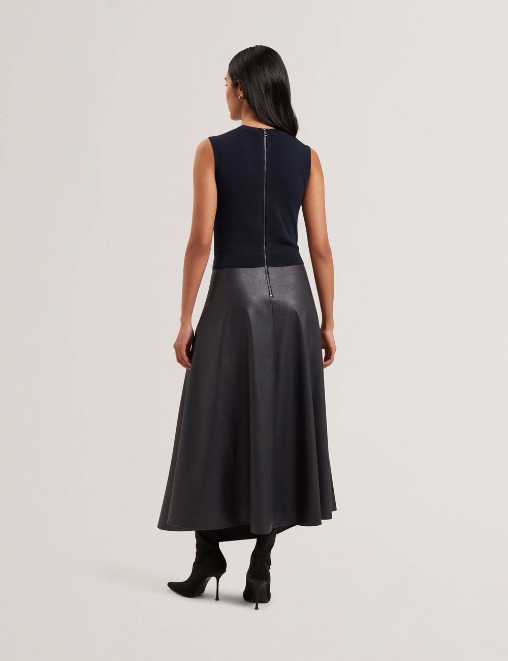 Women LABASA - Sleeveless Knit Faux Leather Midi Dress - Ted Baker