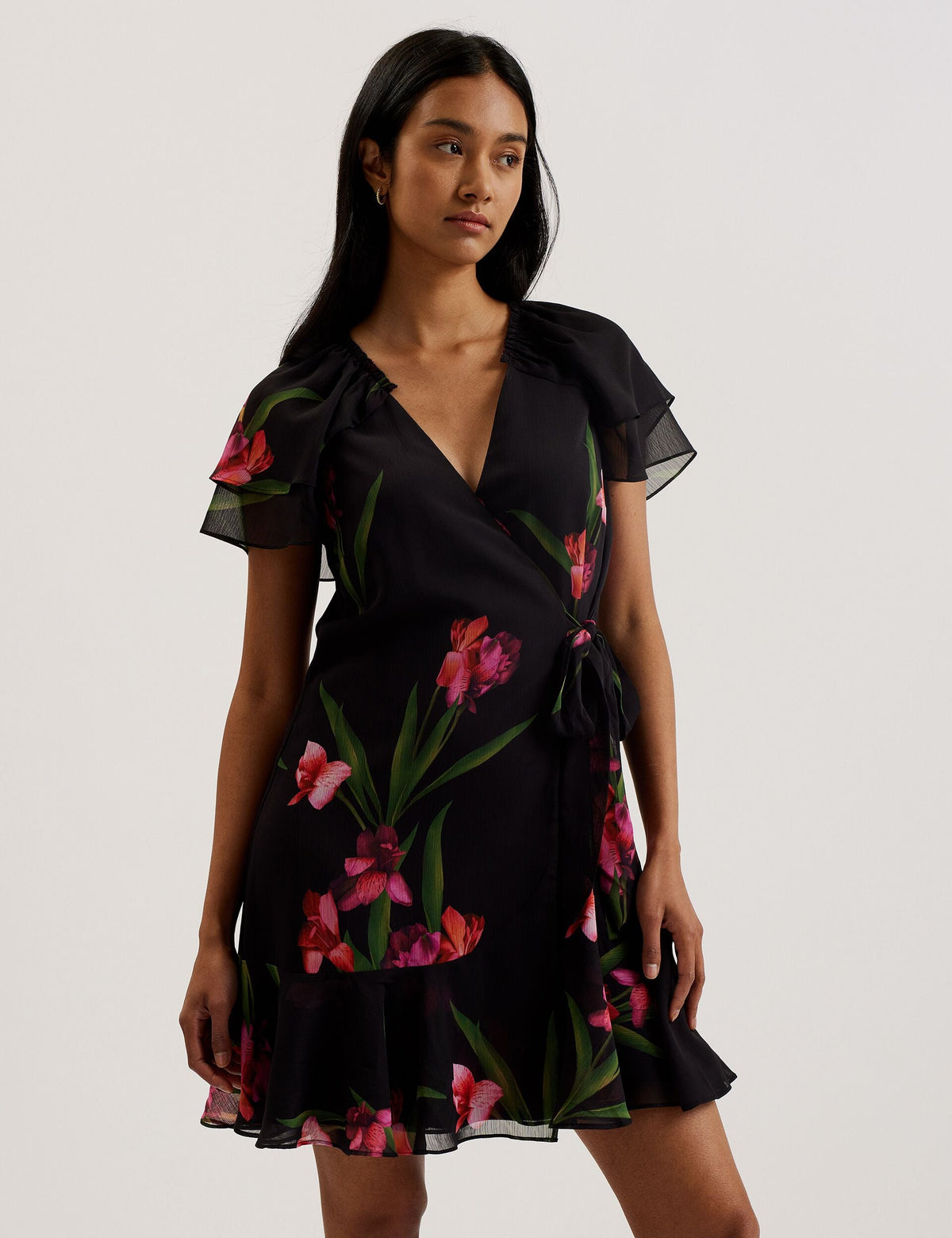 Women FASNIA - Floral Angel Sleeve Wrap Mini Dress - Ted Baker