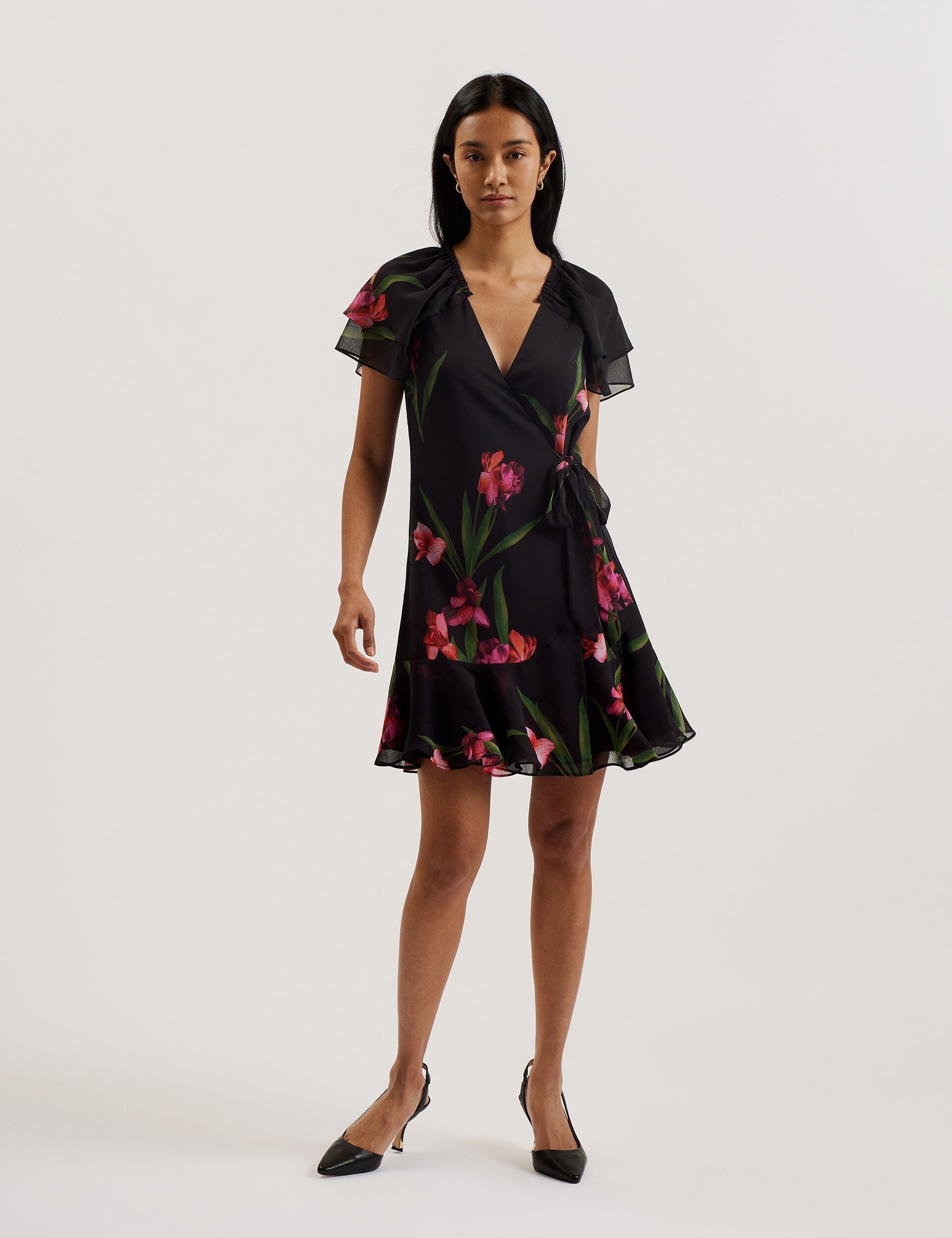 Women FASNIA - Floral Angel Sleeve Wrap Mini Dress - Ted Baker