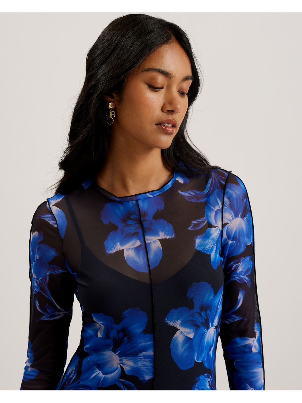 Women ROZEEN - Mesh Long Sleeve Printed Dress - Ted Baker
