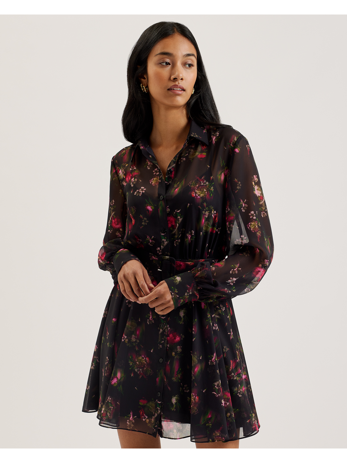 Women EBENE - Floral Print Belted Mini Shirt Dress - Ted Baker