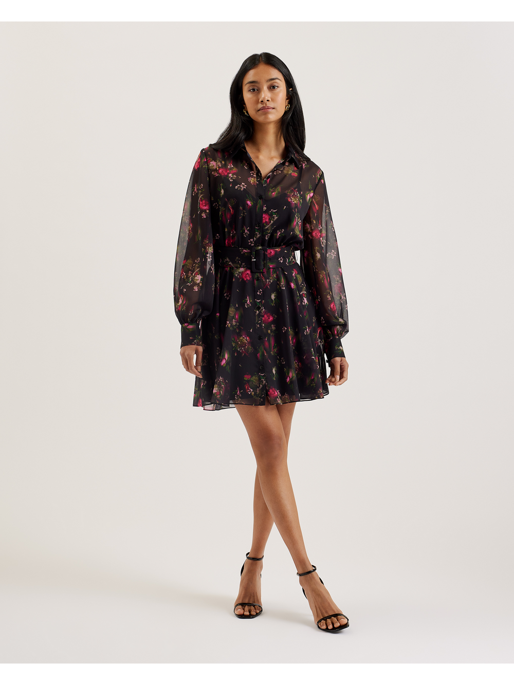 Women EBENE - Floral Print Belted Mini Shirt Dress - Ted Baker