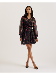 Women EBENE - Floral Print Belted Mini Shirt Dress - Ted Baker