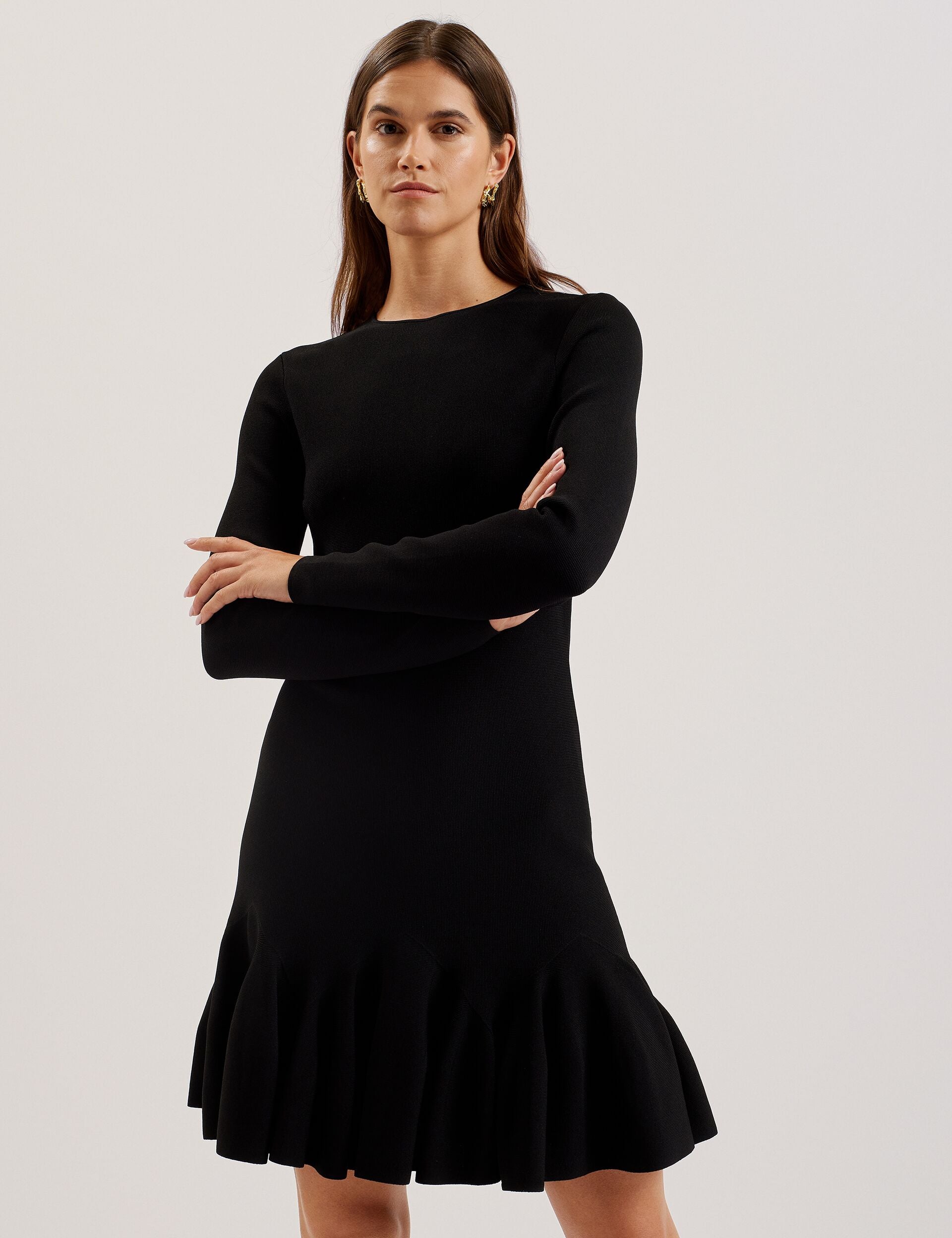 Women LOISSS - Flounce Hem Long Sleeve Knitted Mini Dress - Ted Baker
