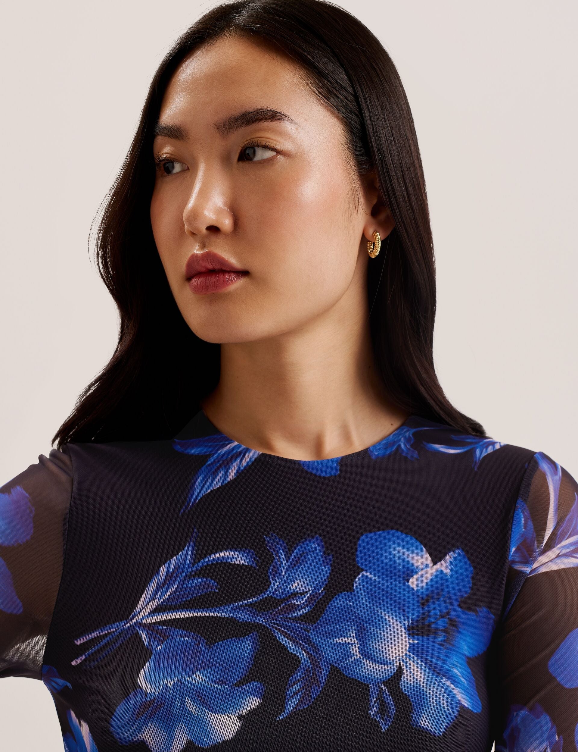 Women MARLIYY - Floral Print Bodycon Mesh Midi Dress - Ted Baker