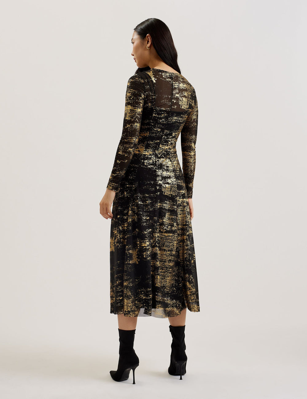 Women JUNHAA - Foil Print Long Sleeve Mesh Midi Dress - Ted Baker