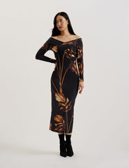 Women JOSEFEN - Printed Bardot Long Sleeve Midi Dress - Ted Baker