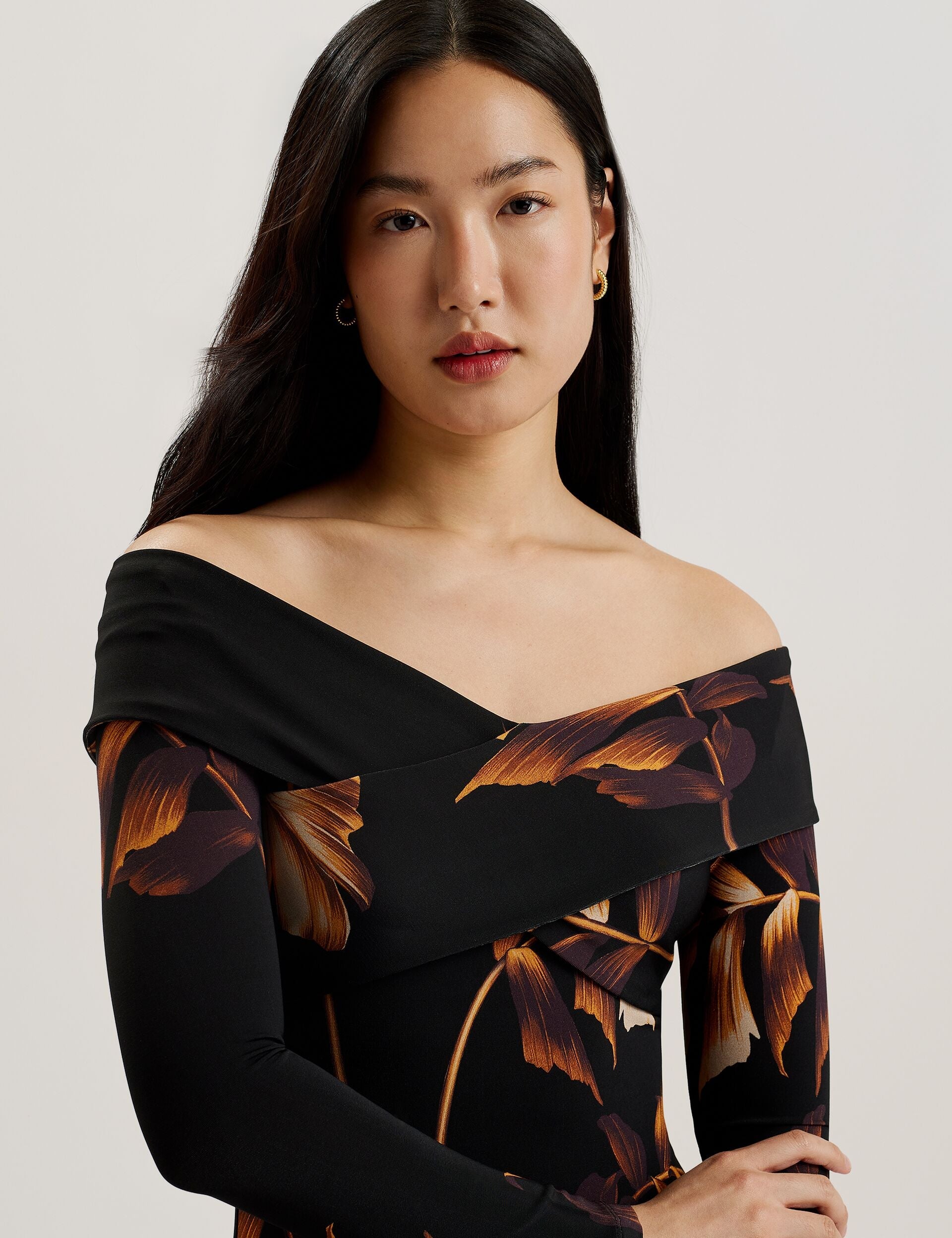 Women JOSEFEN - Printed Bardot Long Sleeve Midi Dress - Ted Baker