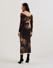 Women JOSEFEN - Printed Bardot Long Sleeve Midi Dress - Ted Baker
