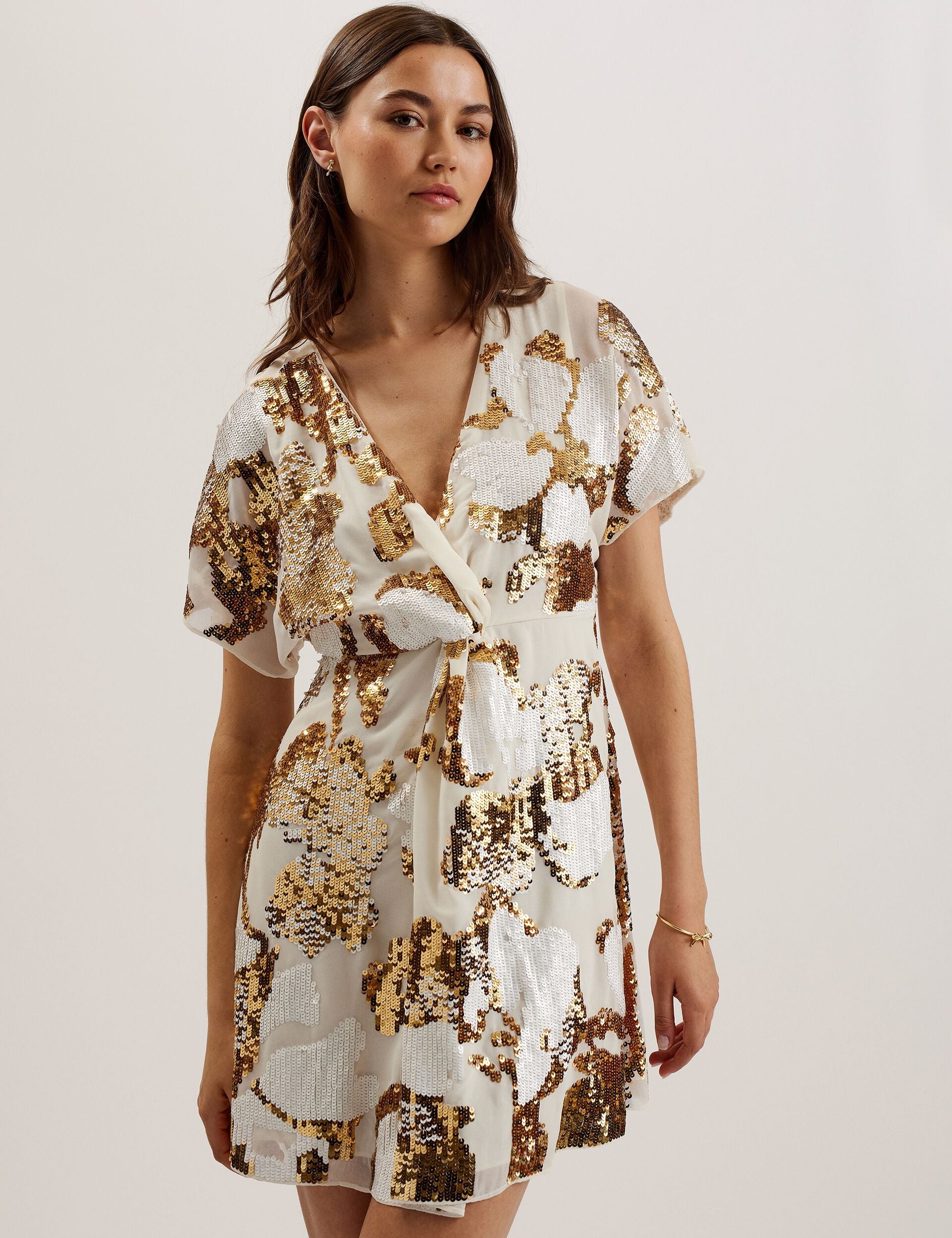 Women NOOSH - Knot Front V Neck sequin Mini Dress - Ted Baker