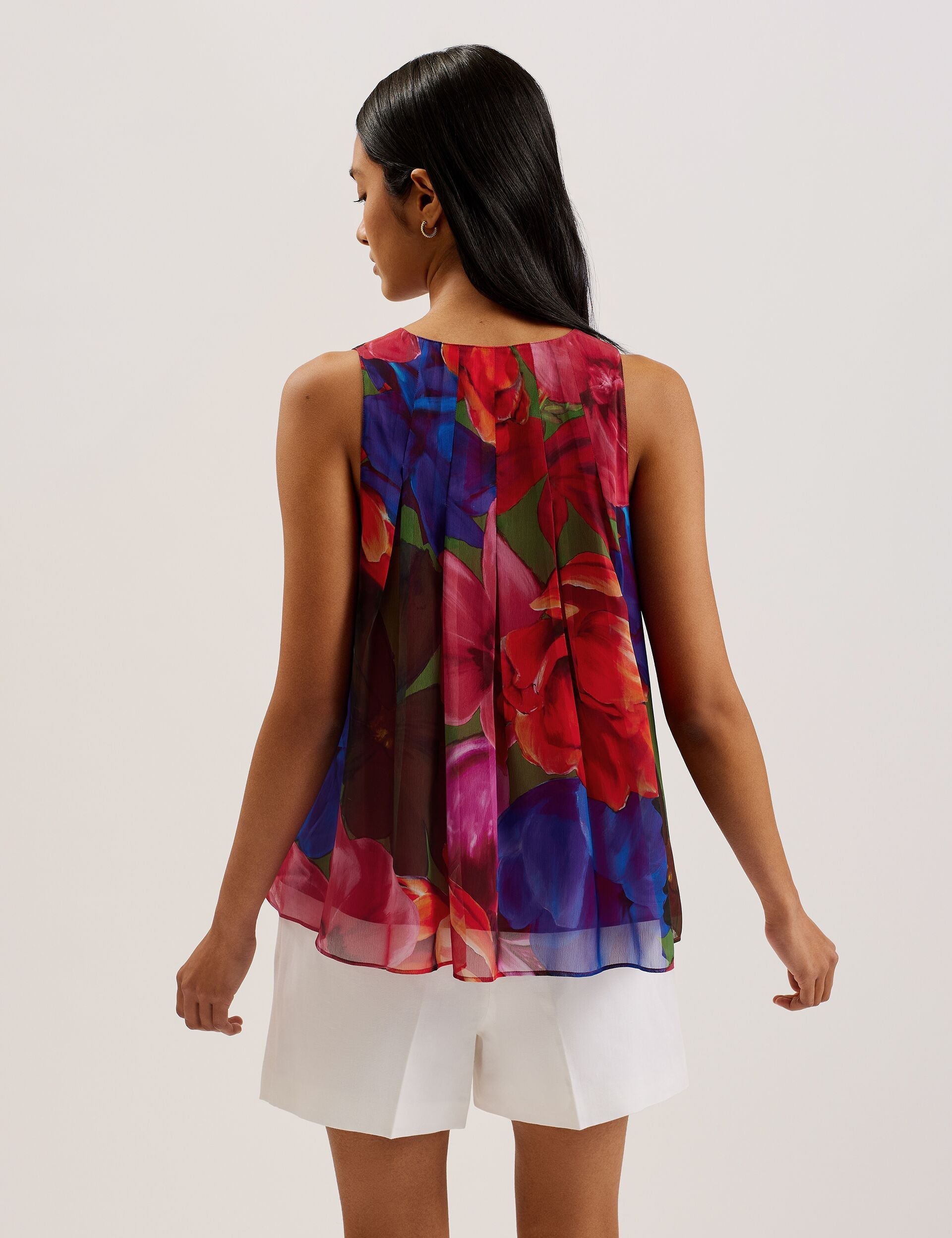 Women VERNOGE - Organza Tropical Bloom V neck Pleated Top - Ted Baker