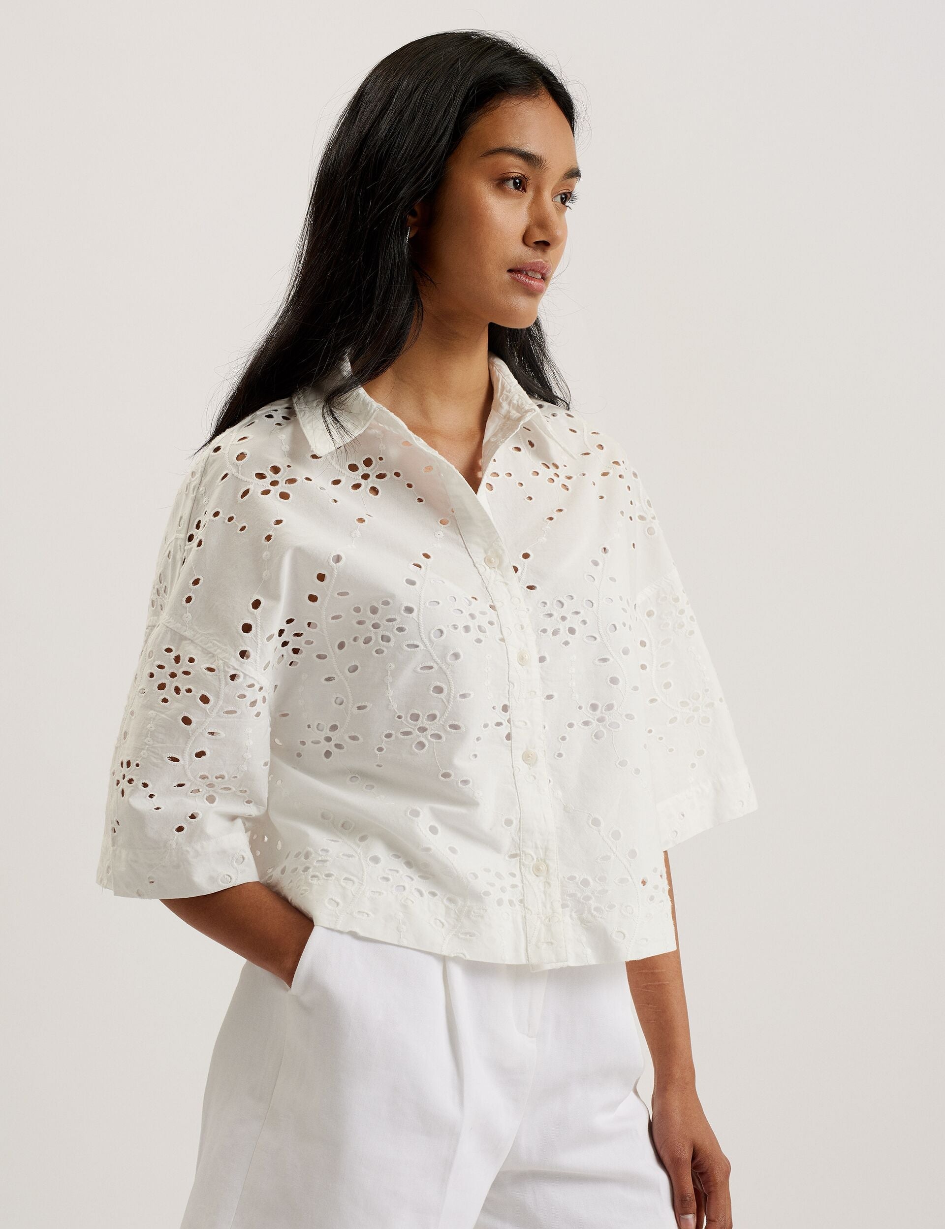 Women KILKIS - Broderie Cropped Shirt - Ted Baker