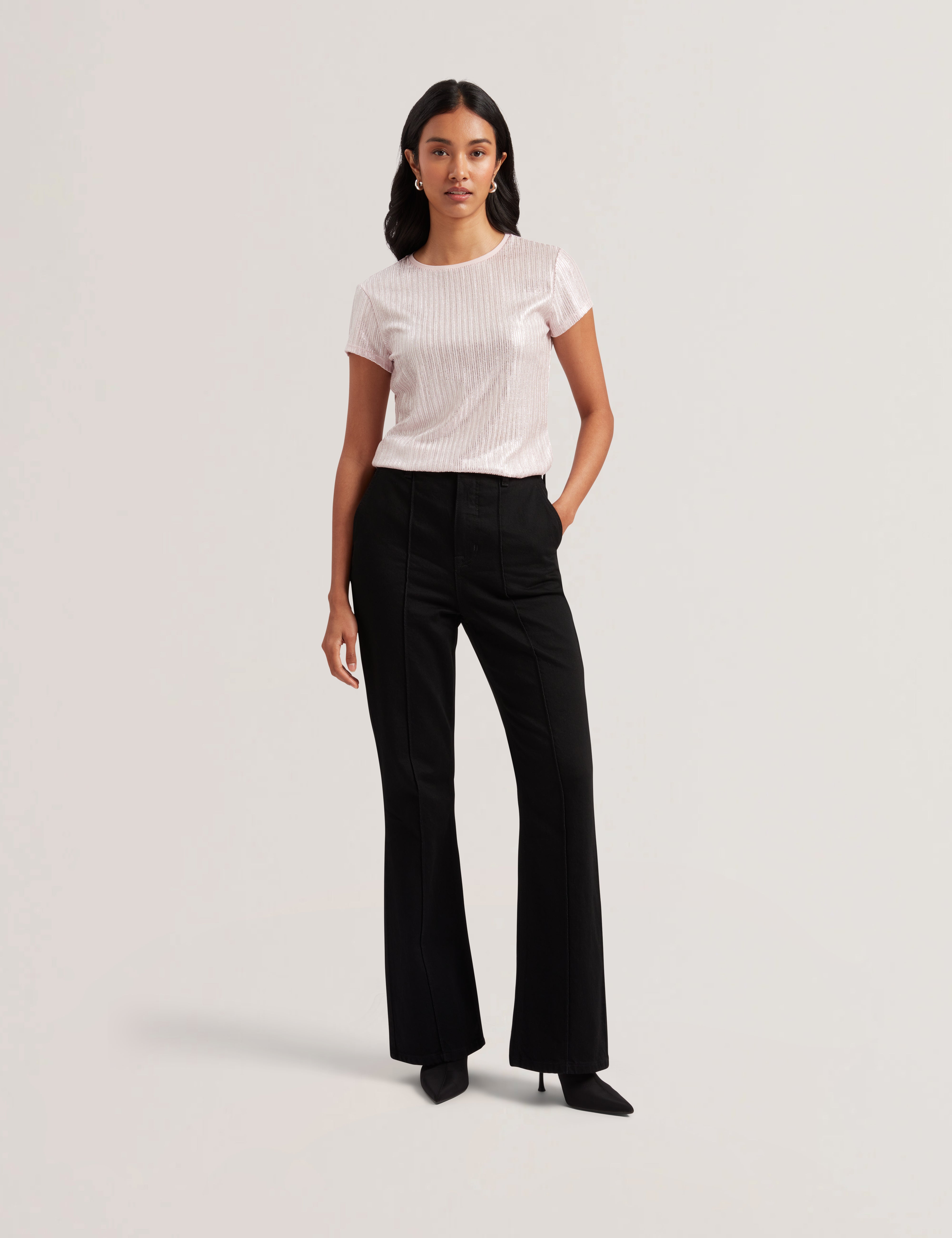 Women KATRINO - Ribbed Metallic Fitted T-Shirt - Ted Baker