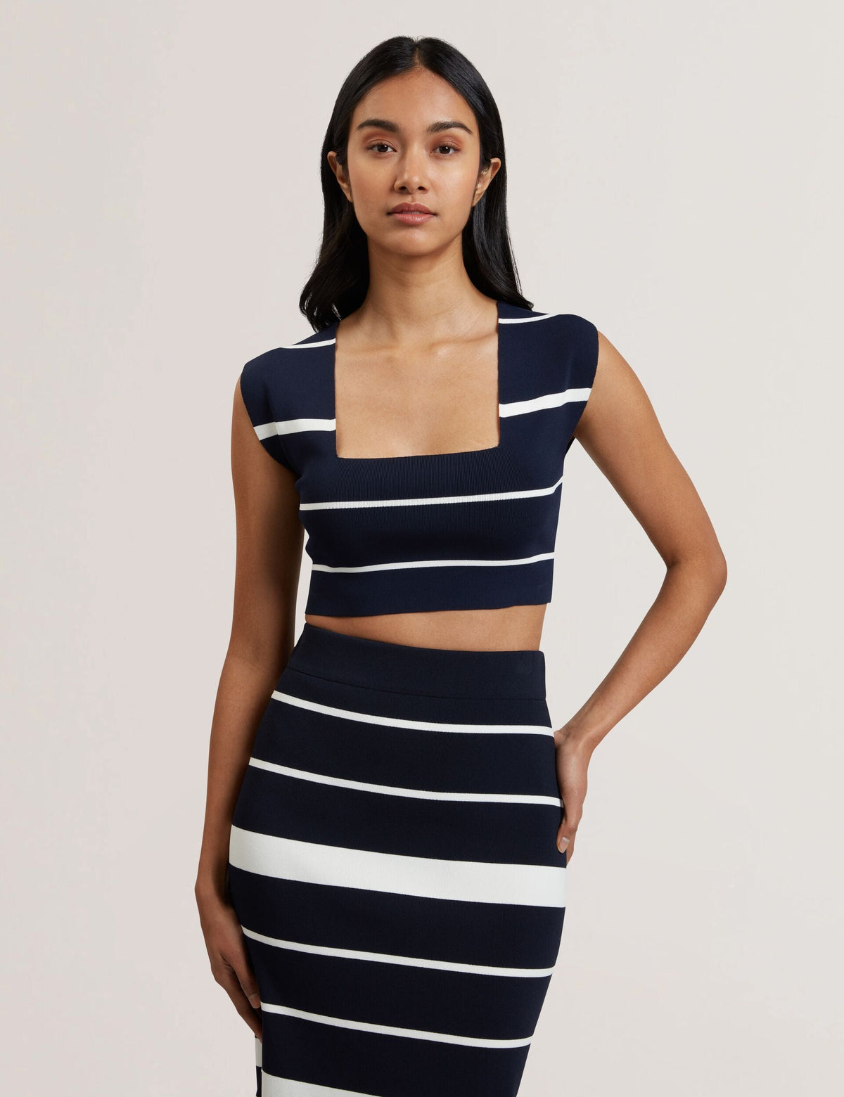 Women ELLLE - Striped Knit Square Neck Cropped Top - Ted Baker