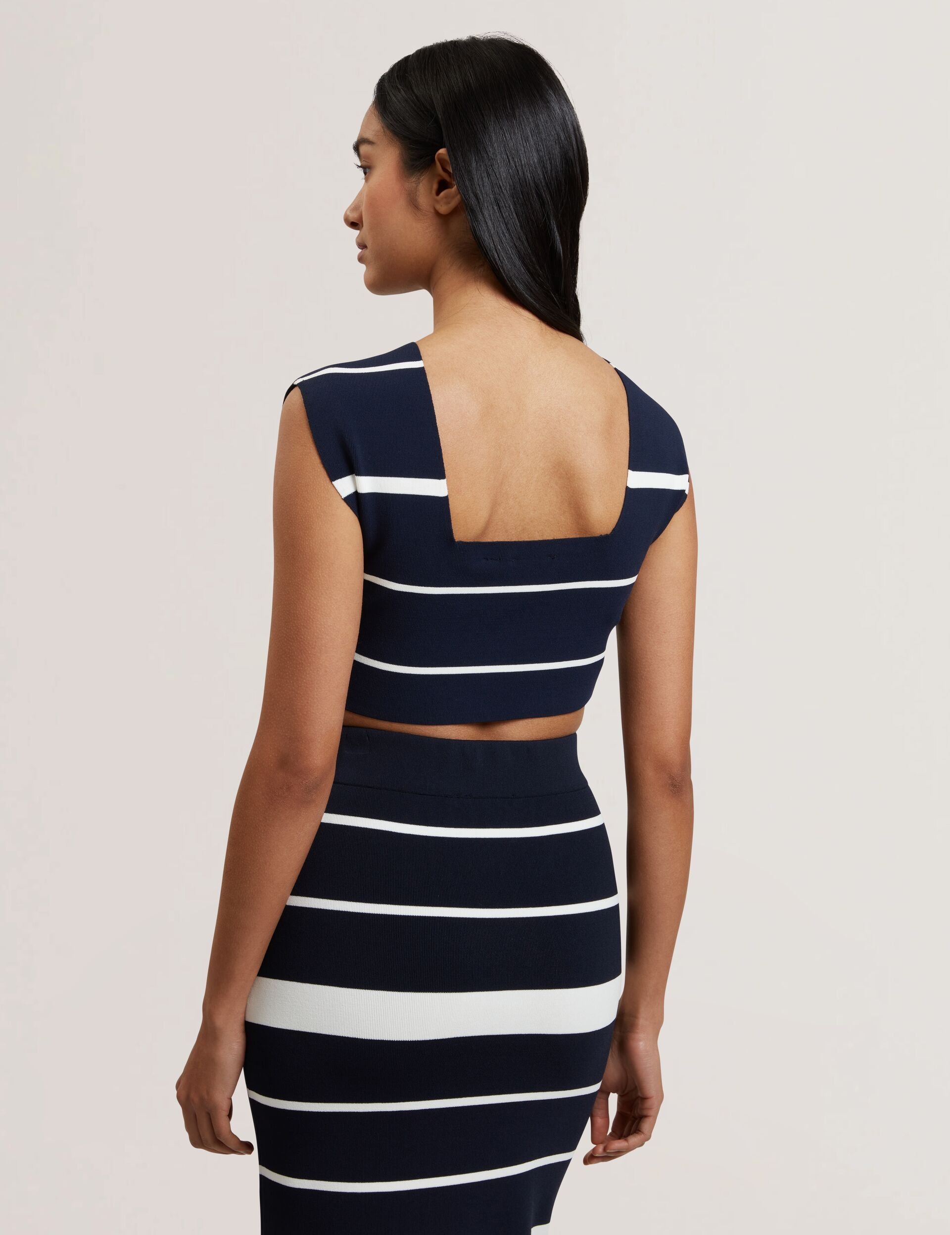 Women ELLLE - Striped Knit Square Neck Cropped Top - Ted Baker