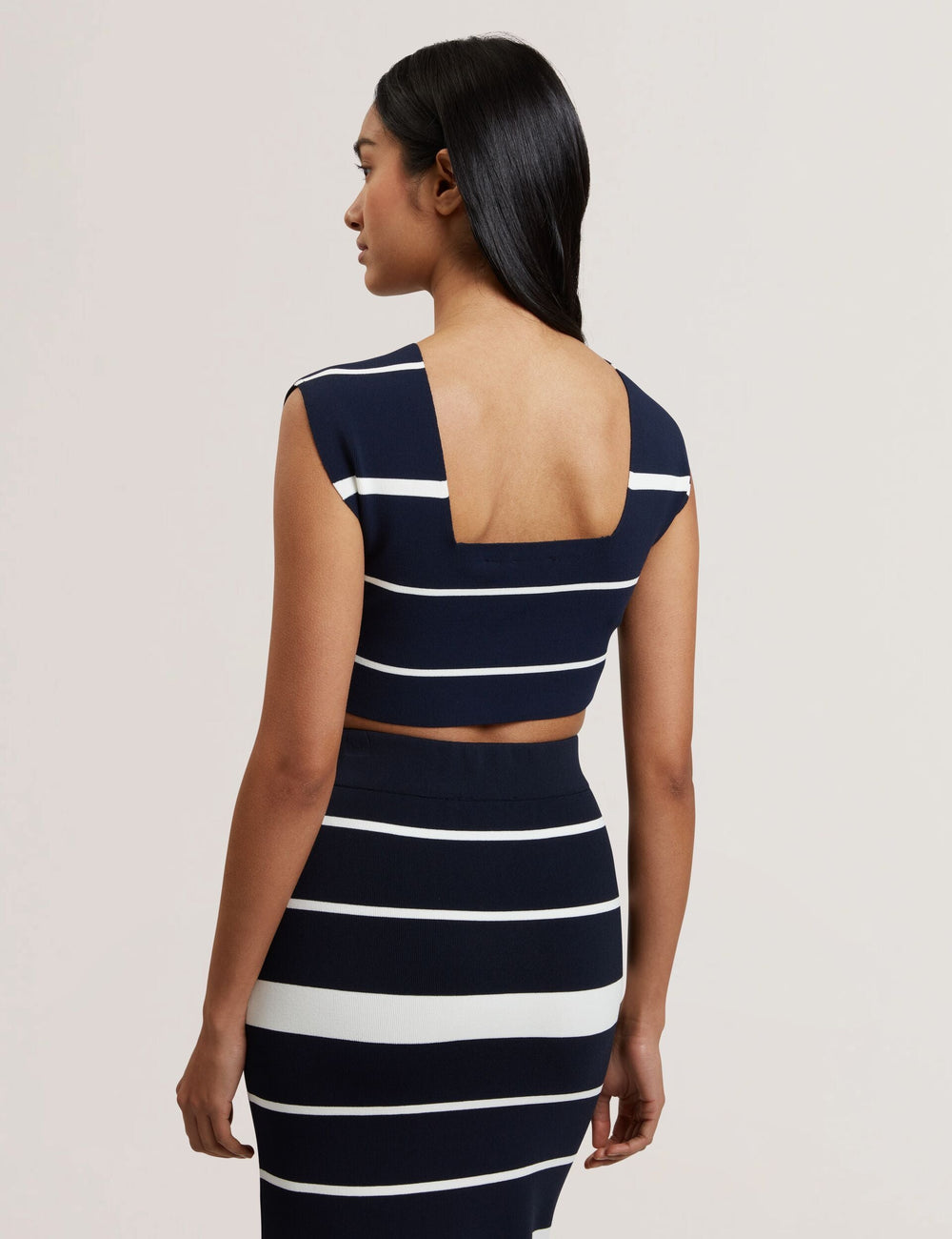 Women ELLLE - Striped Knit Square Neck Cropped Top - Ted Baker