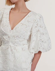Women ELLARI - Lace Puff Sleeve V-Neck Peplum Top - Ted Baker