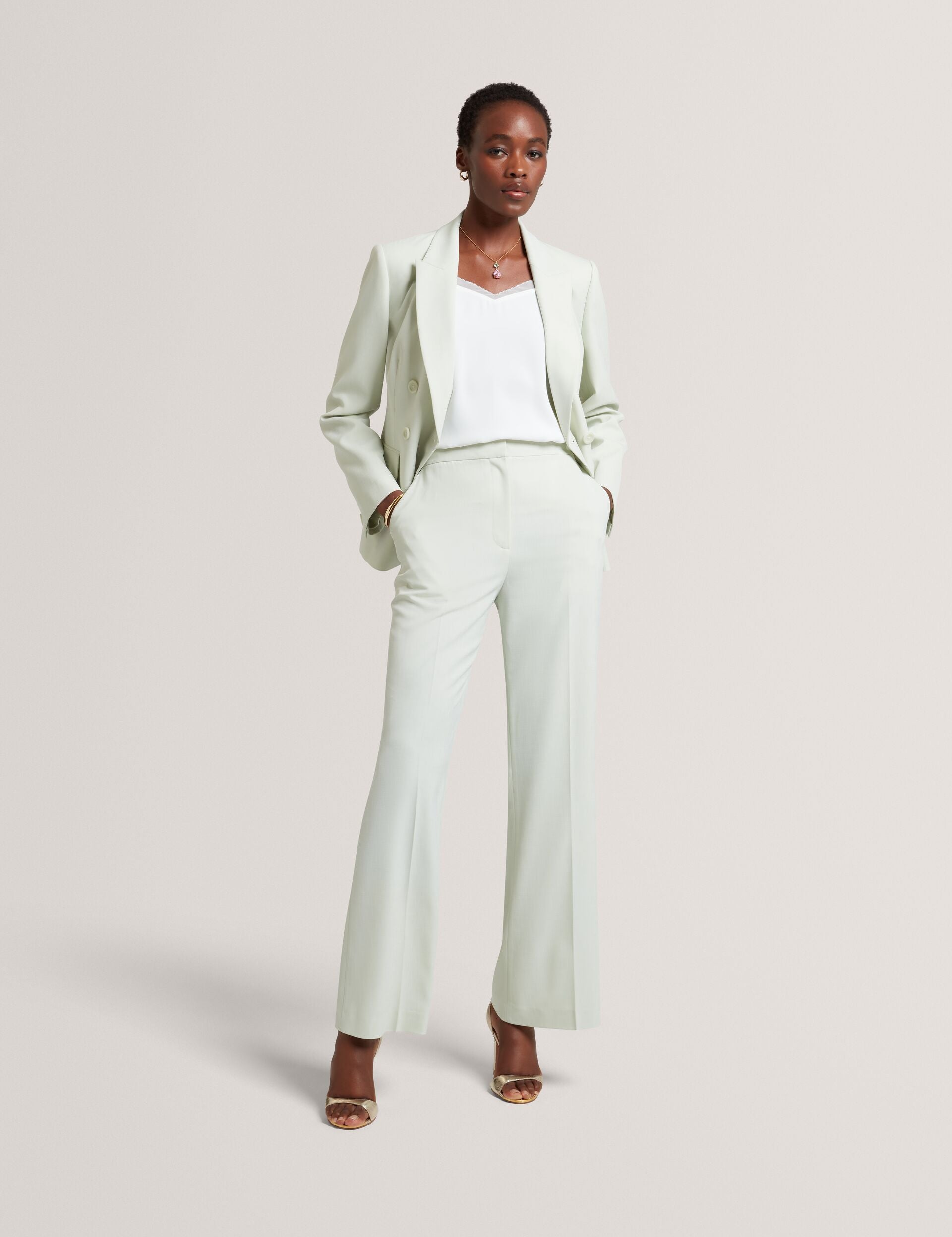 Women LULEA Chiffon Detail V-Neck Strappy Cami Top in Ivory - Ted Baker