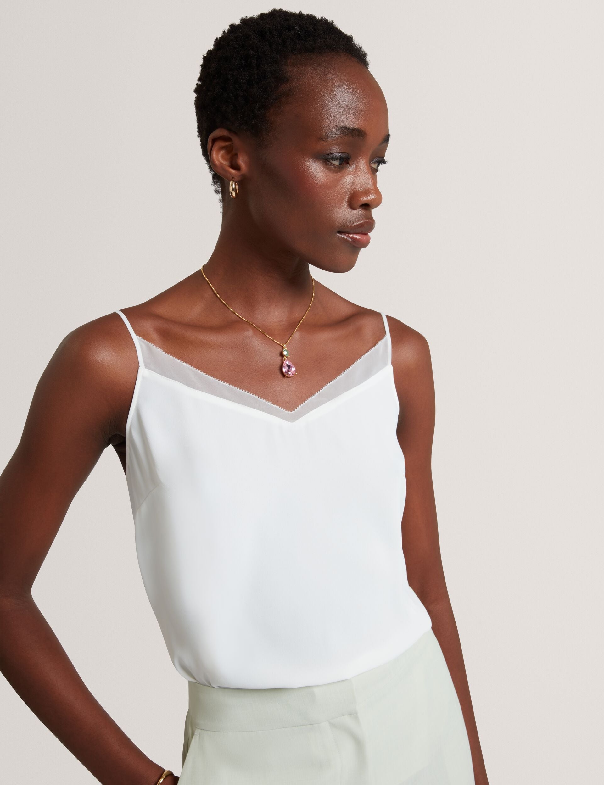 Women LULEA Chiffon Detail V-Neck Strappy Cami Top in Ivory - Ted Baker