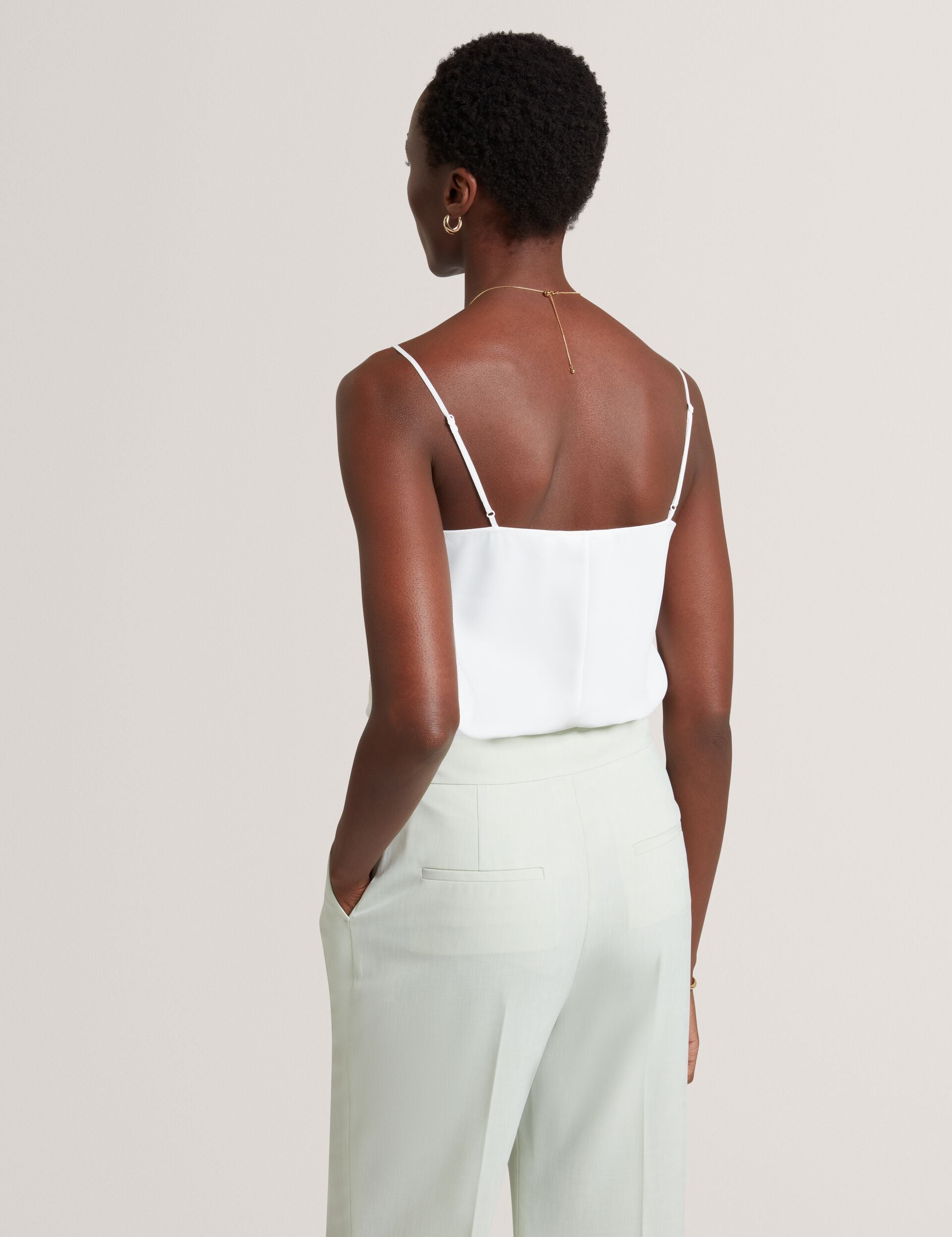 Women LULEA Chiffon Detail V-Neck Strappy Cami Top in Ivory - Ted Baker