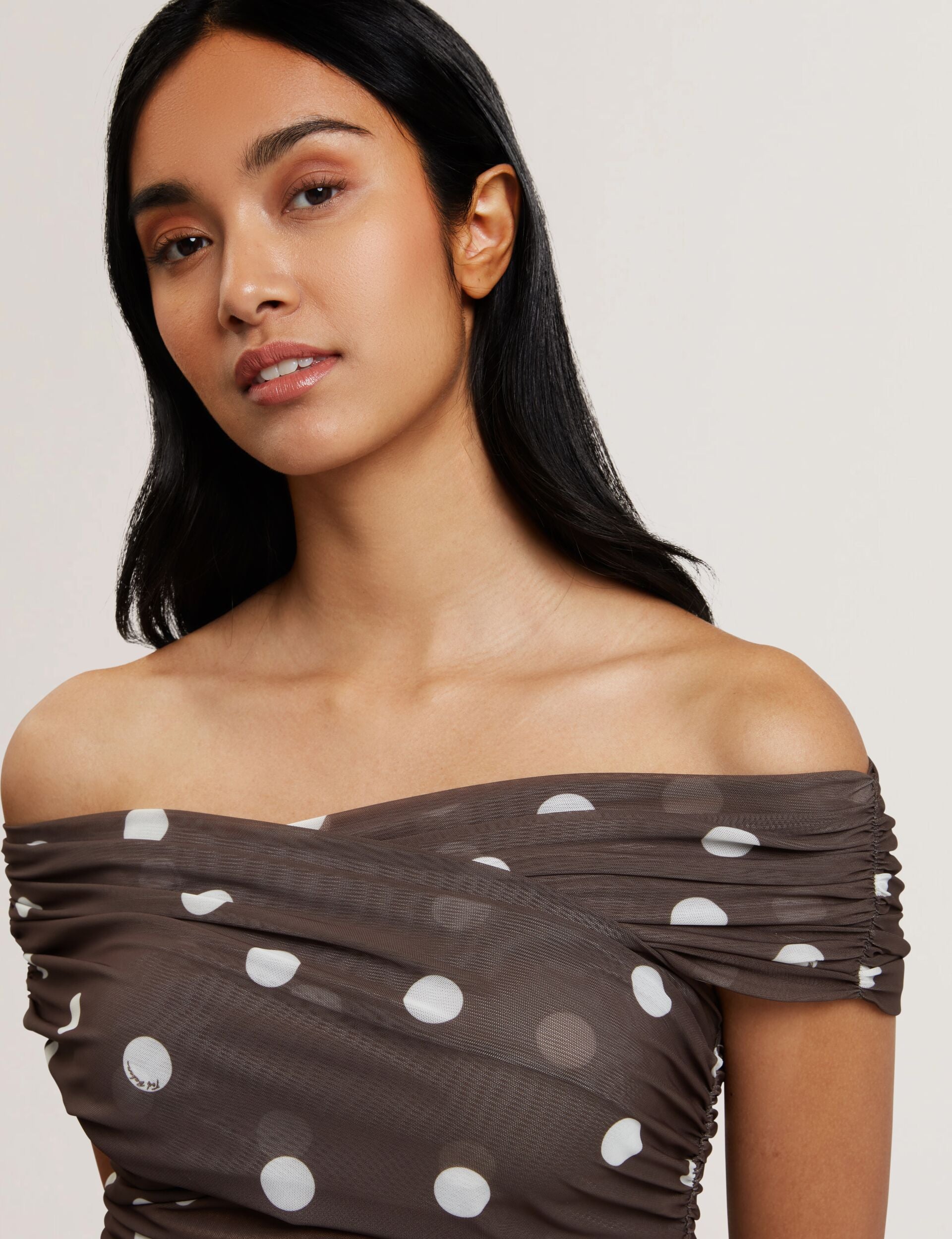 Women ZAAMO - Off-the-Shoulder Polka Dot Mesh Top - Ted Baker