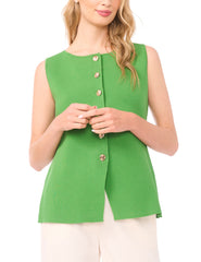 Women Sleeveless Button Down - Crew Neck Button Down With Novelty Button - Ted Baker