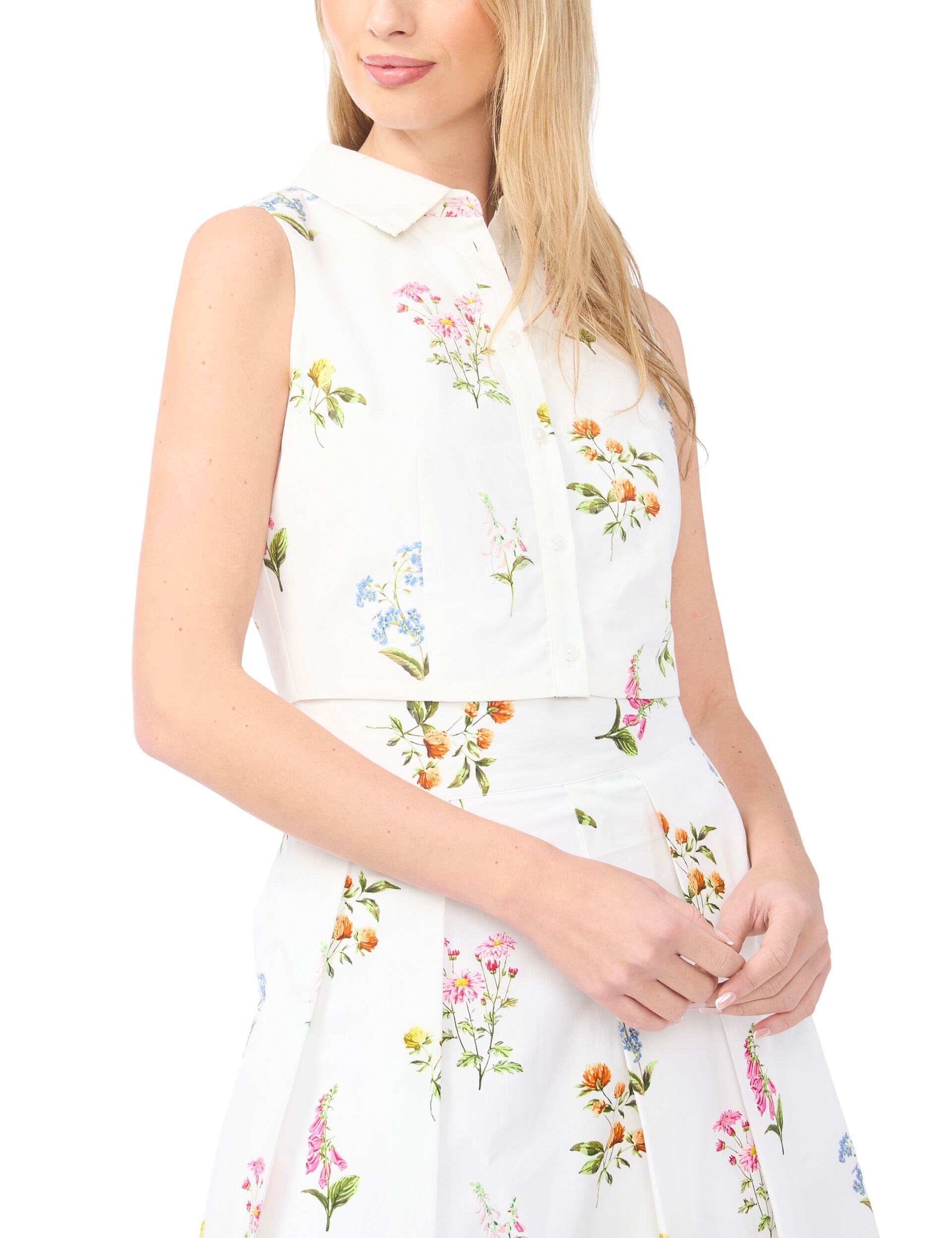 Women YORK Cotton Floral Sleeveless Cropped Shirt - Ted Baker