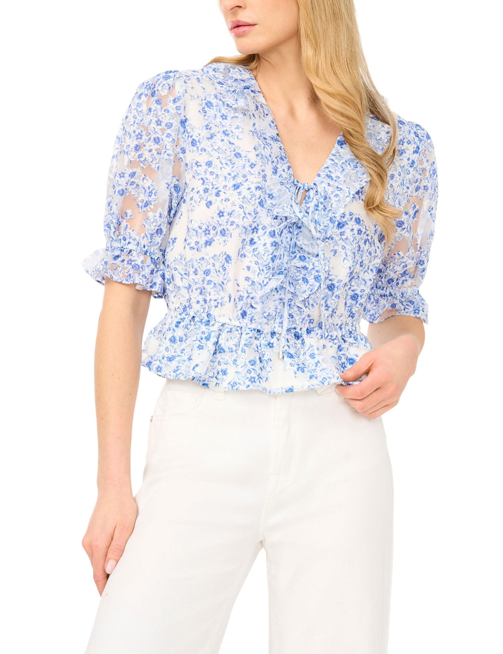 Women CLARISE Floral Ruffled V-Neck Cropped Blouse - Ted Baker
