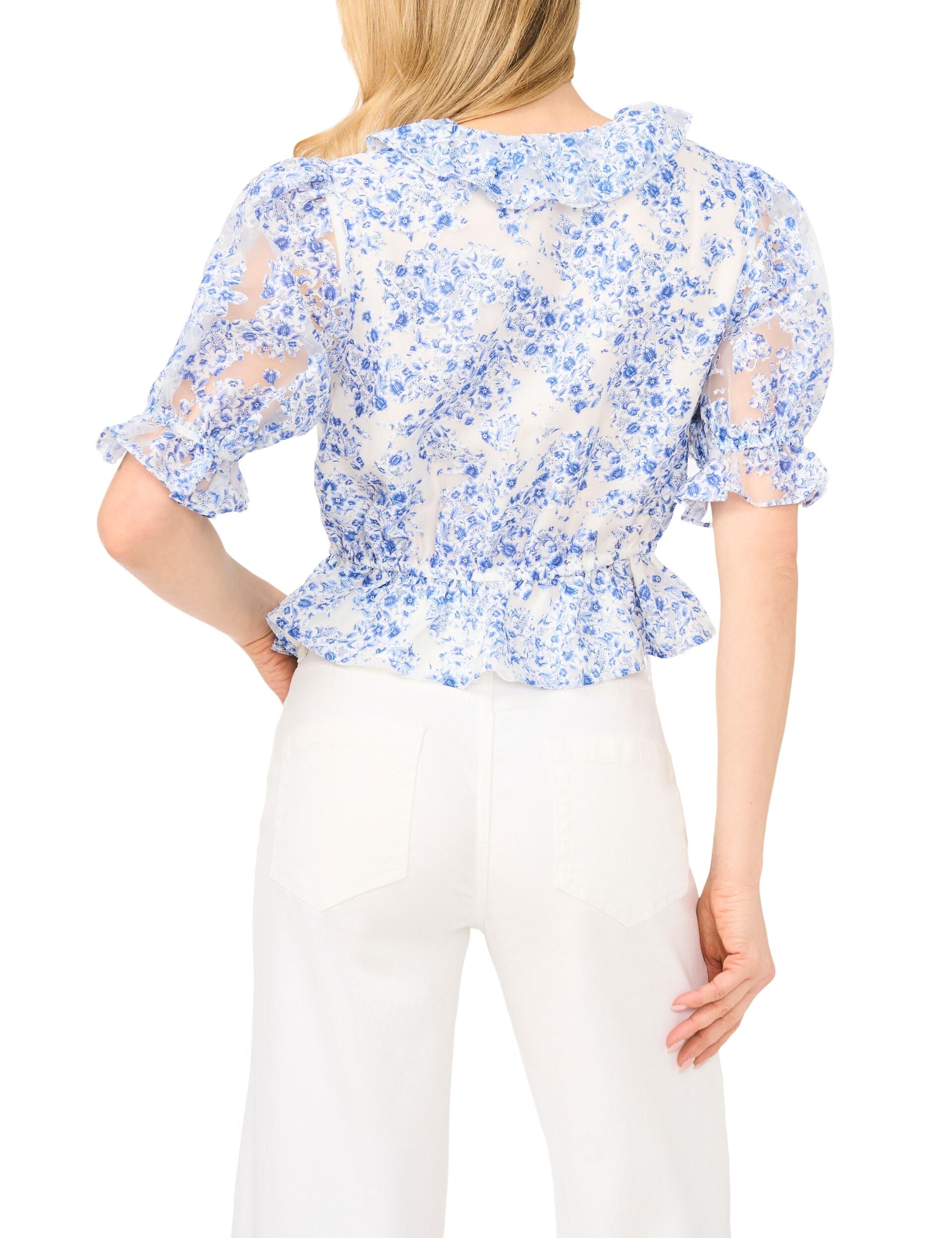 Women CLARISE Floral Ruffled V-Neck Cropped Blouse - Ted Baker