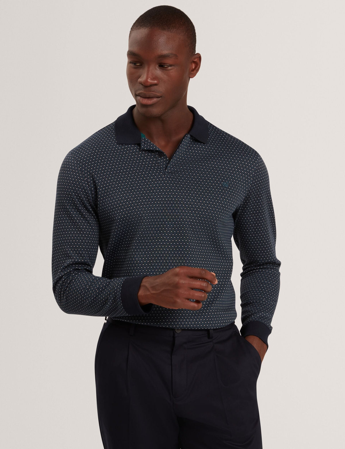 Sale|Men DURAND Micro Geo Jacquard Long Sleeve Polo - Ted Baker