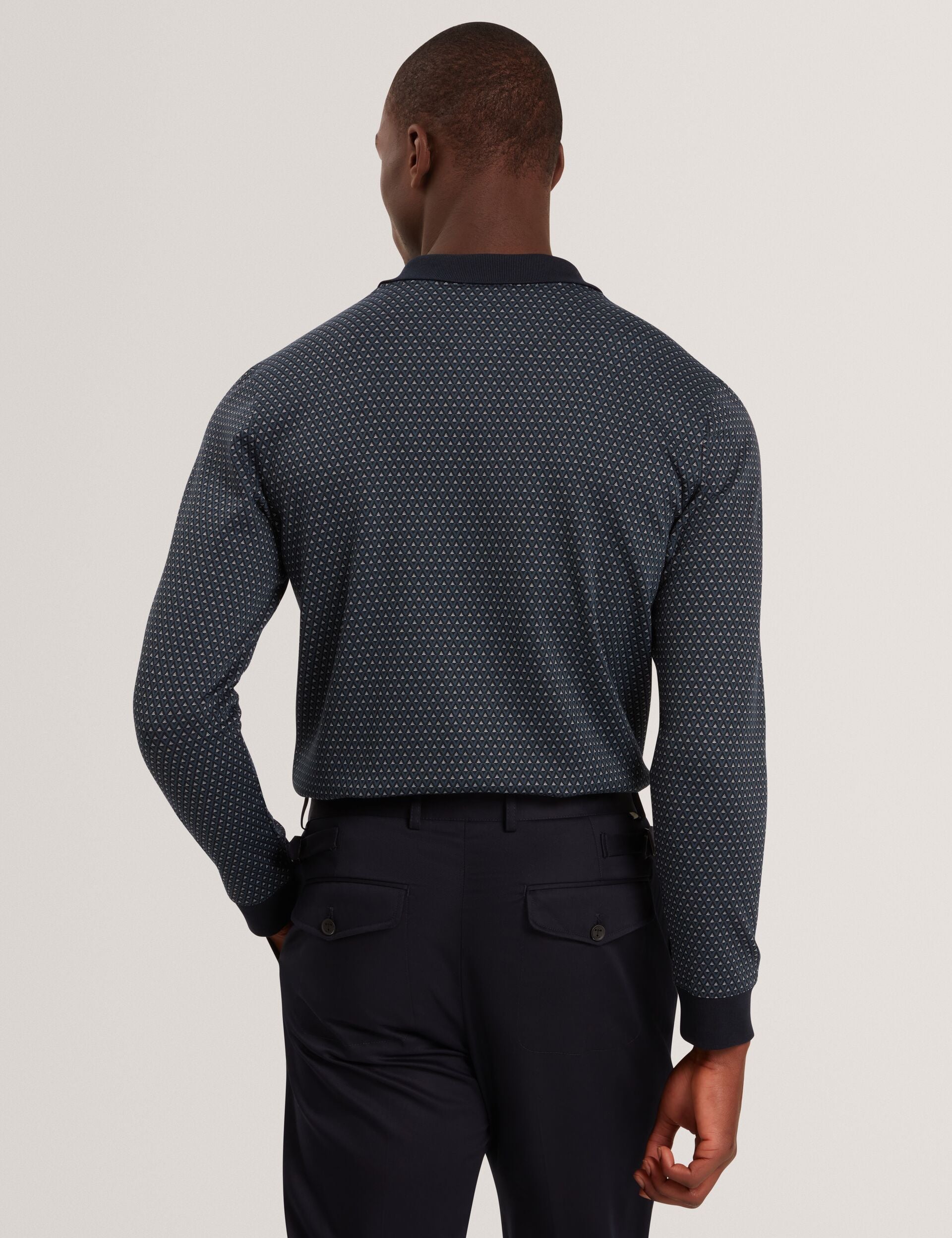 Sale|Men DURAND Micro Geo Jacquard Long Sleeve Polo - Ted Baker