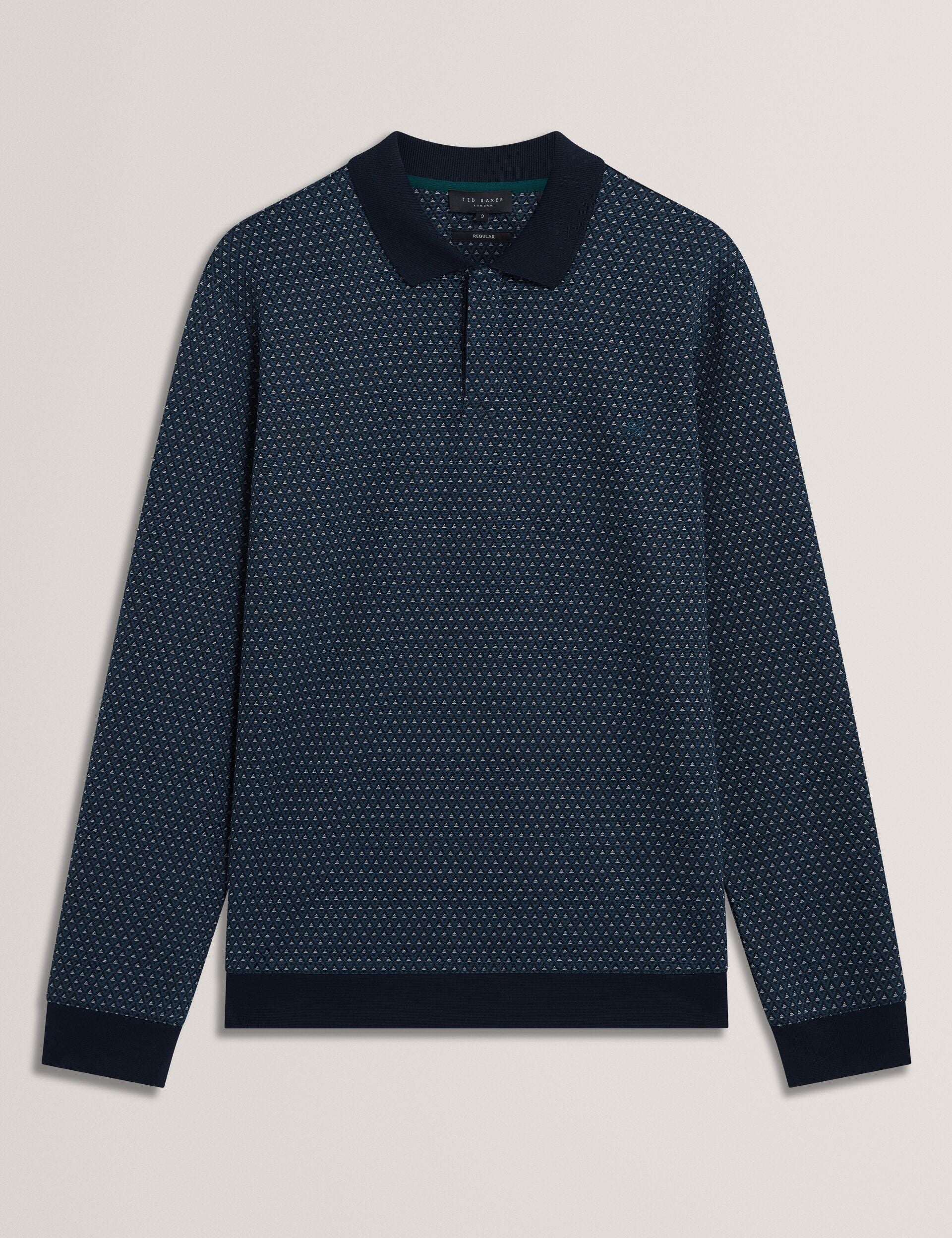 Sale|Men DURAND Micro Geo Jacquard Long Sleeve Polo - Ted Baker