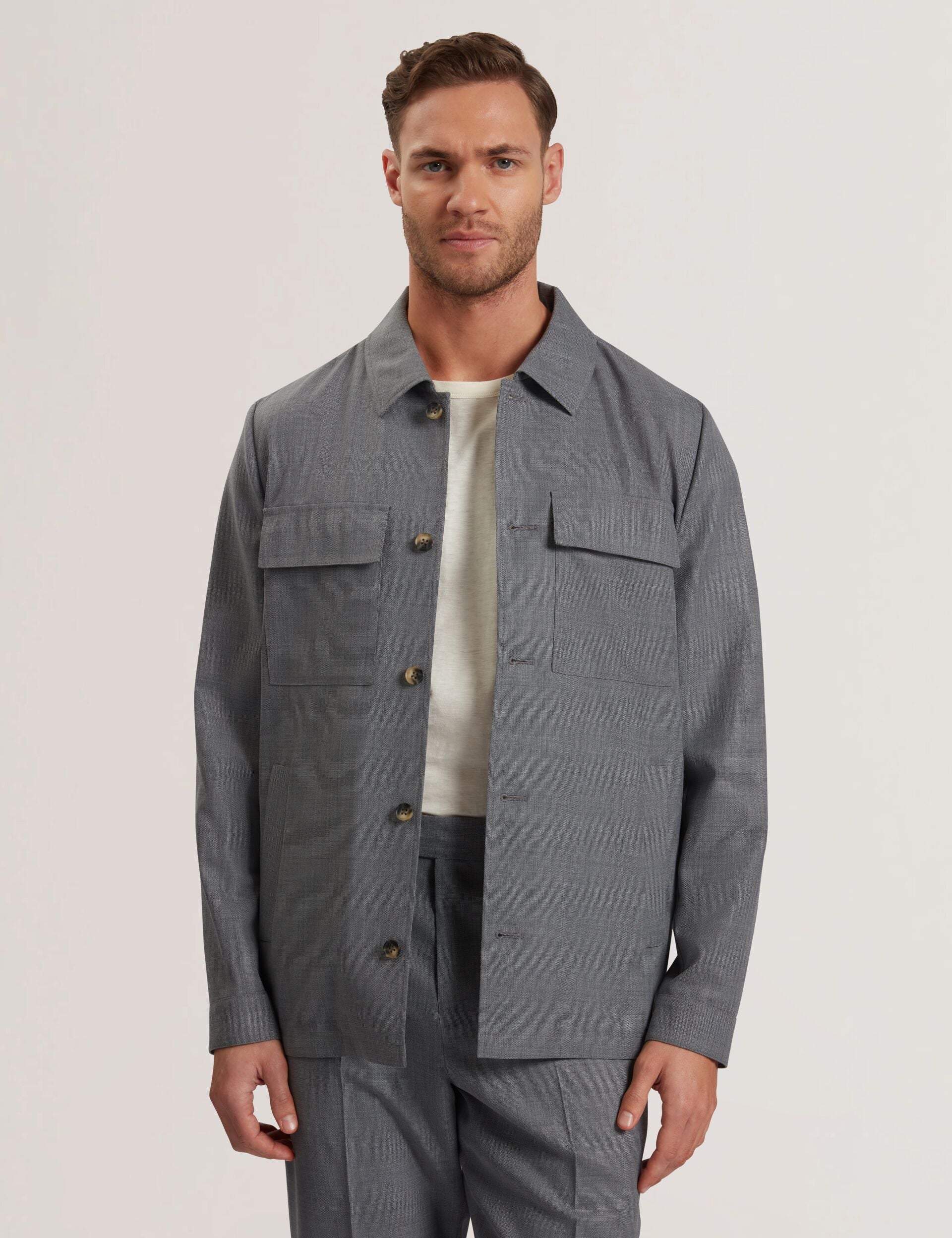 Men SELWYNJ - Grey Lightweight Wool Blend Shirt Jacket - Ted Baker