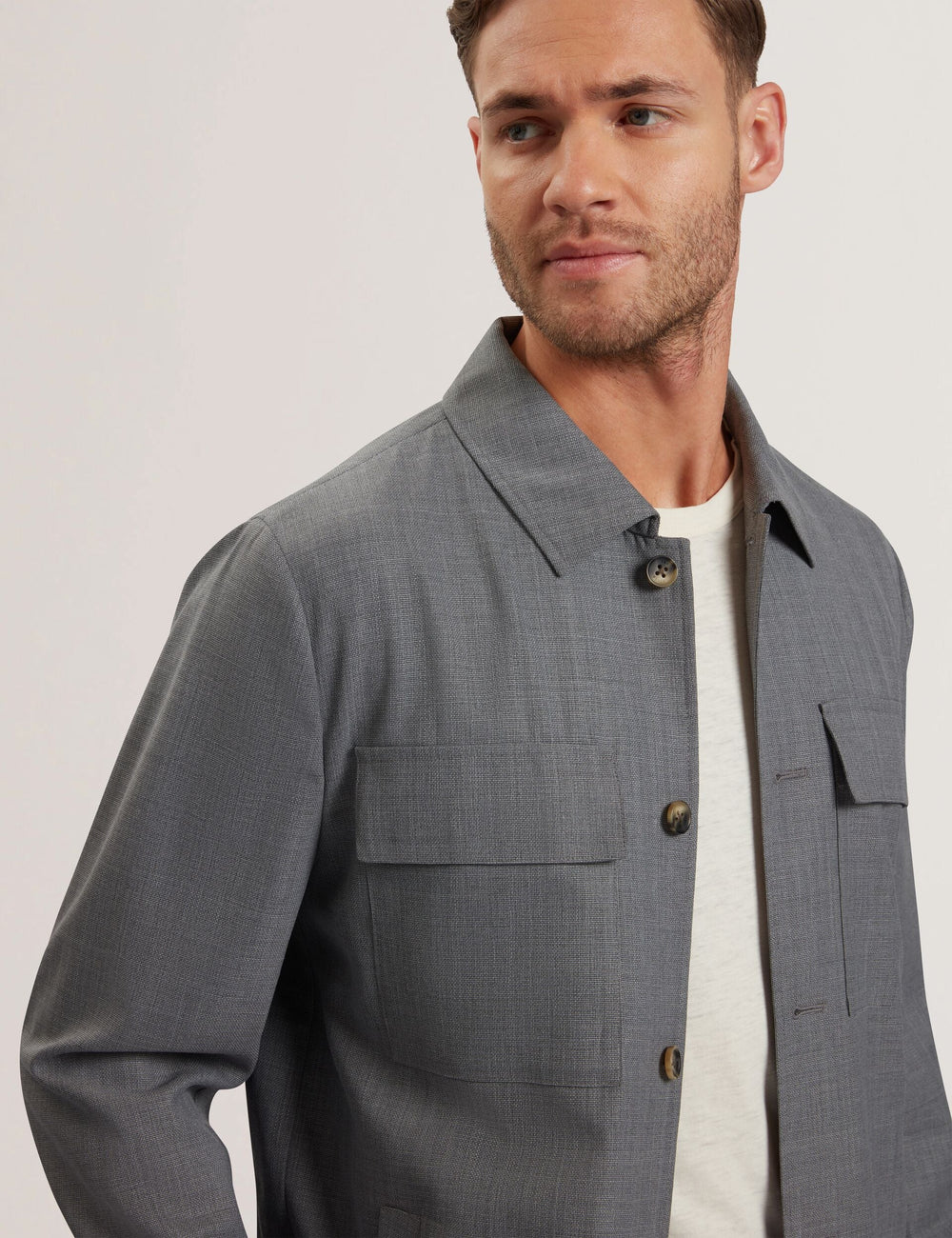 Men SELWYNJ - Grey Lightweight Wool Blend Shirt Jacket - Ted Baker