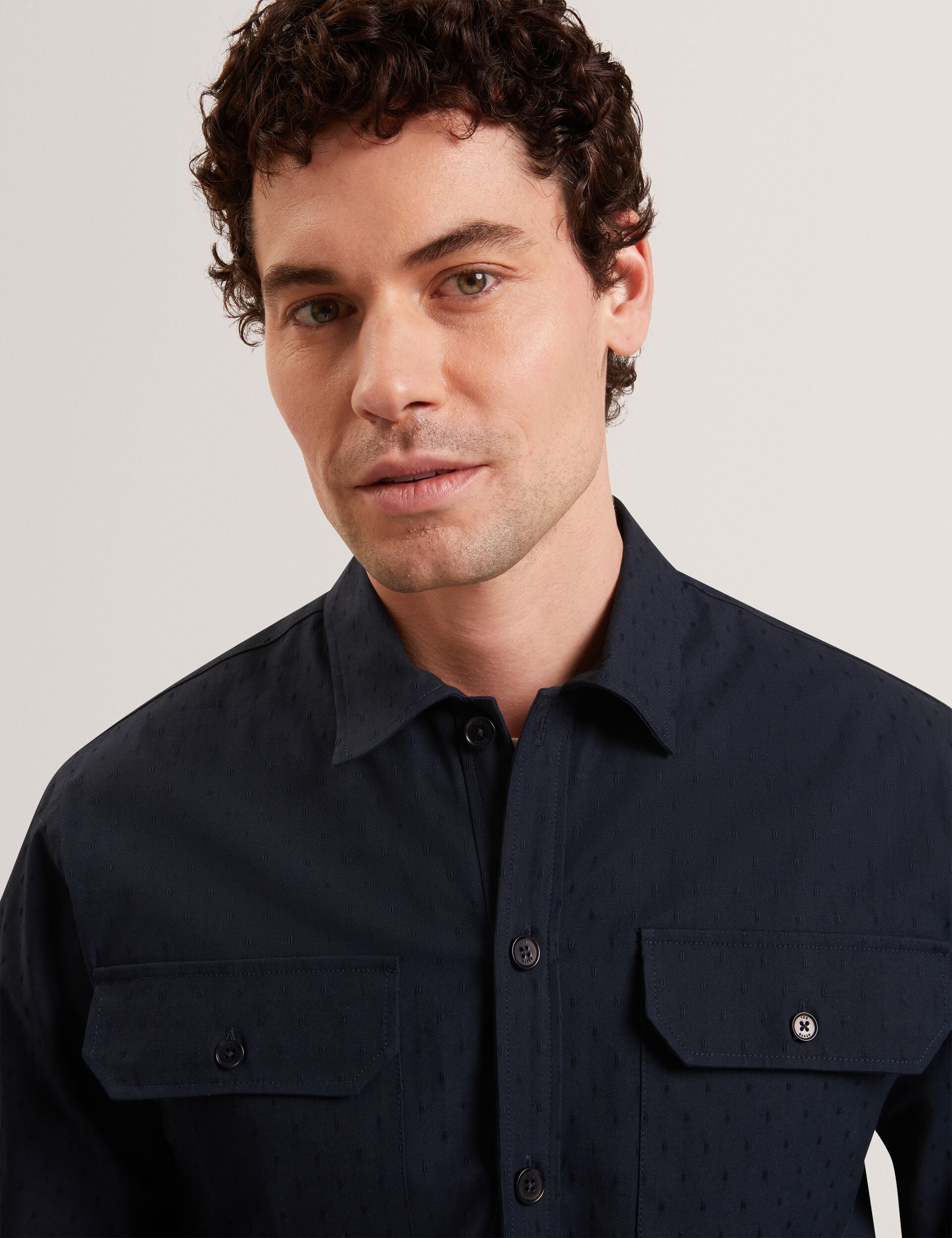 Men LEVON Jacquard Dotted Texture Utility Overshirt - Ted Baker