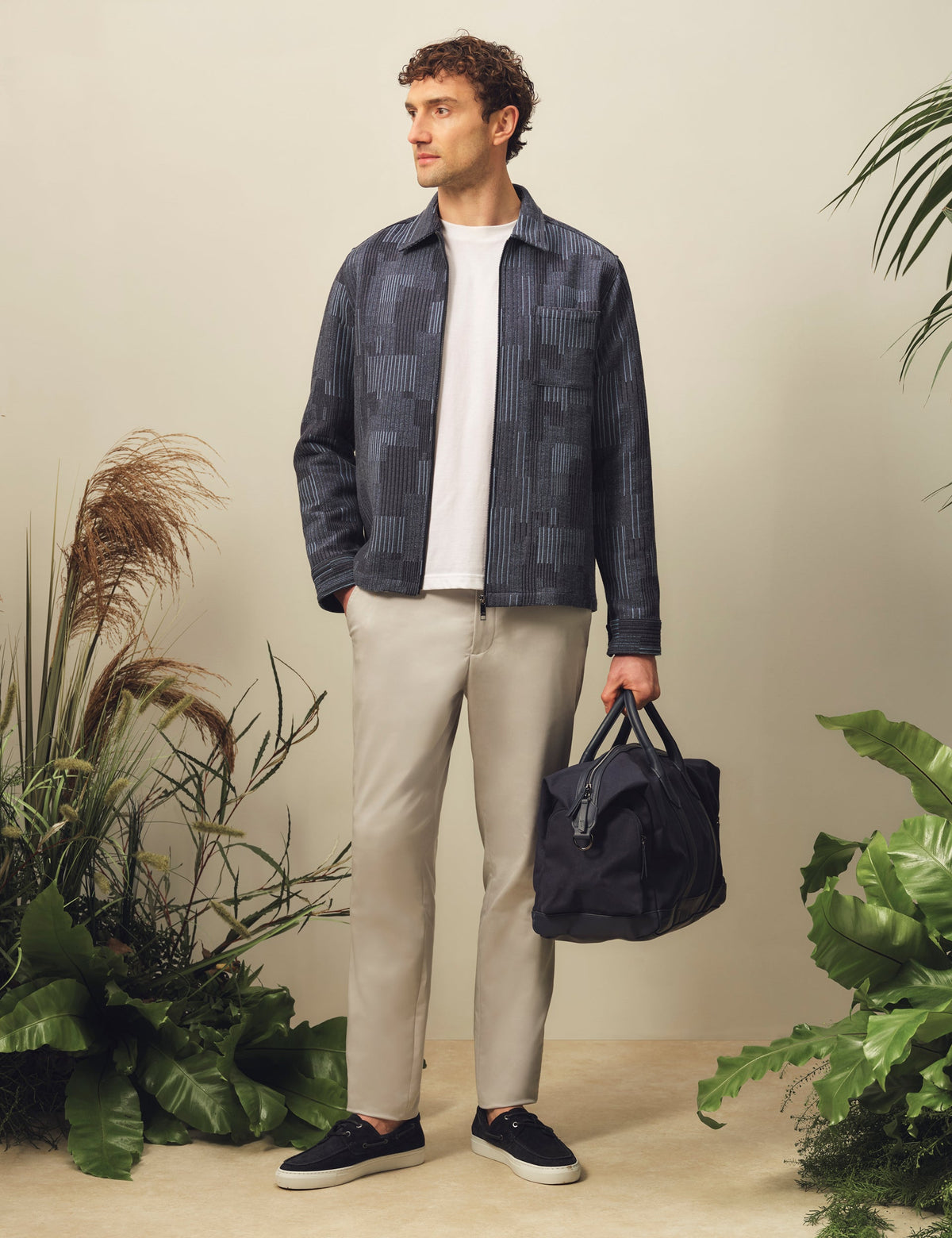 Men IWOJAN Mixed Weave Stripe Zip-Through Overshirt - Ted Baker
