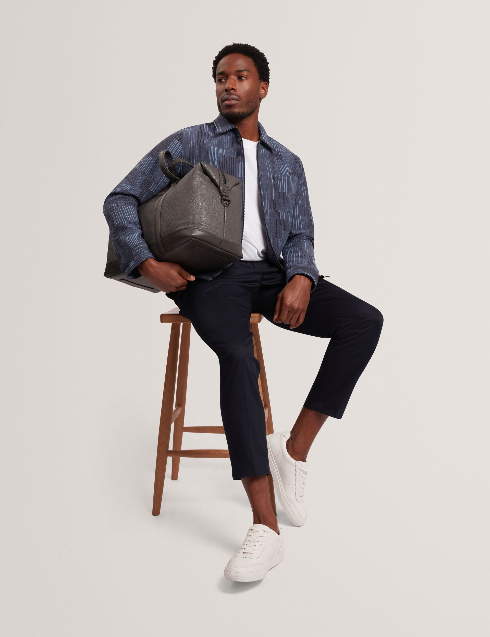 Men IWOJAN Mixed Weave Stripe Zip-Through Overshirt - Ted Baker