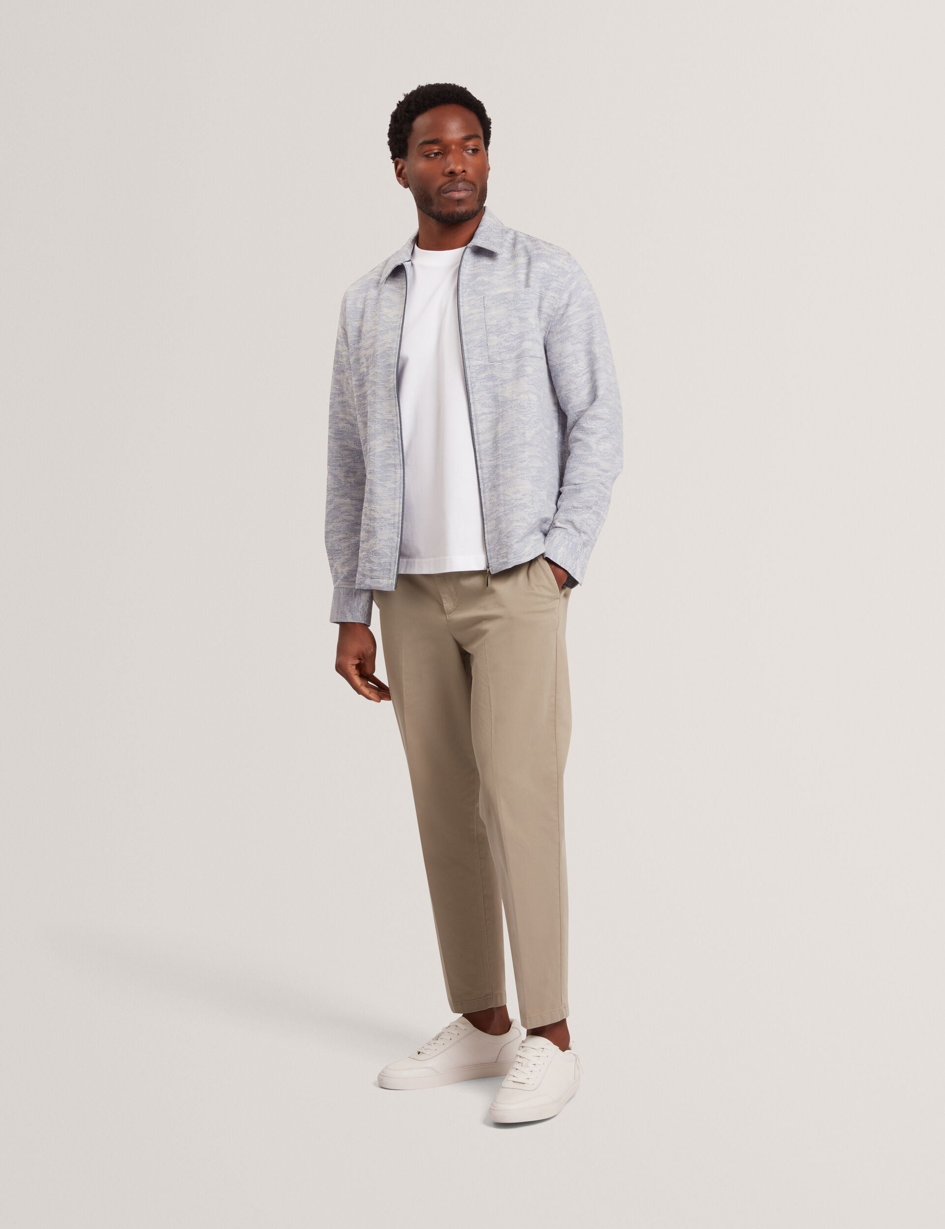 Men LERRETO Jacquard Light Denim Zip-Through Overshirt - Ted Baker
