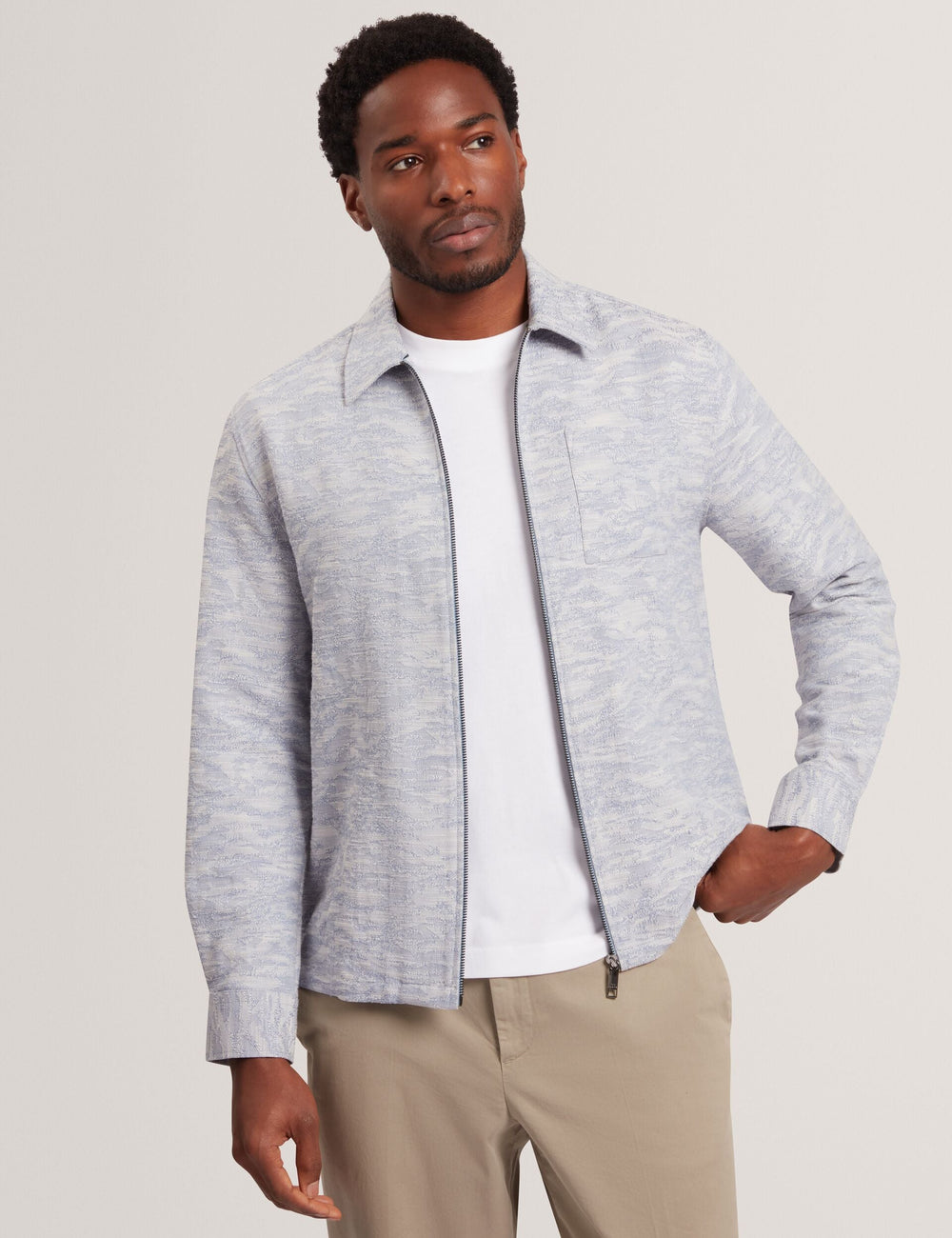 Men LERRETO Jacquard Light Denim Zip-Through Overshirt - Ted Baker