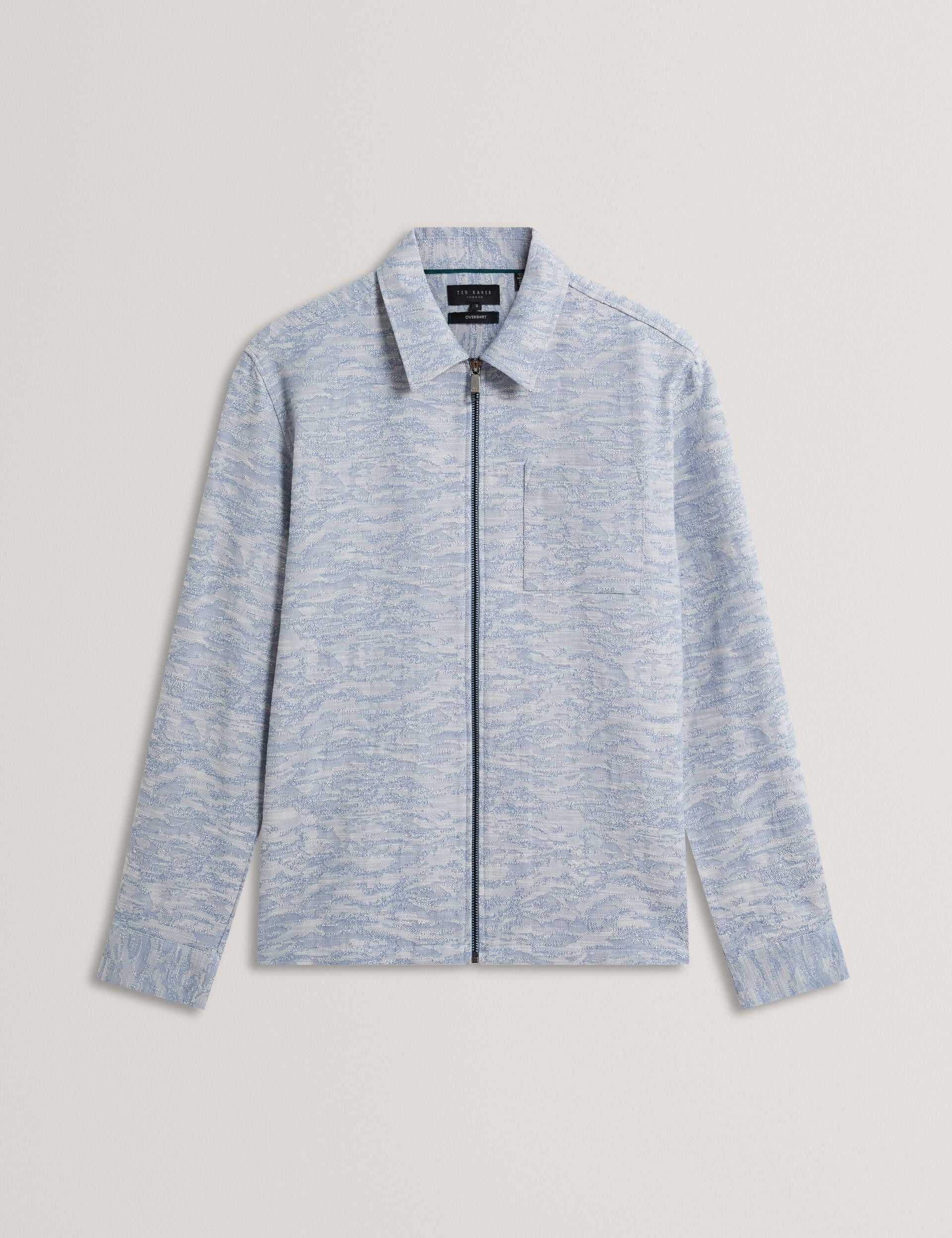 Men LERRETO Jacquard Light Denim Zip-Through Overshirt - Ted Baker