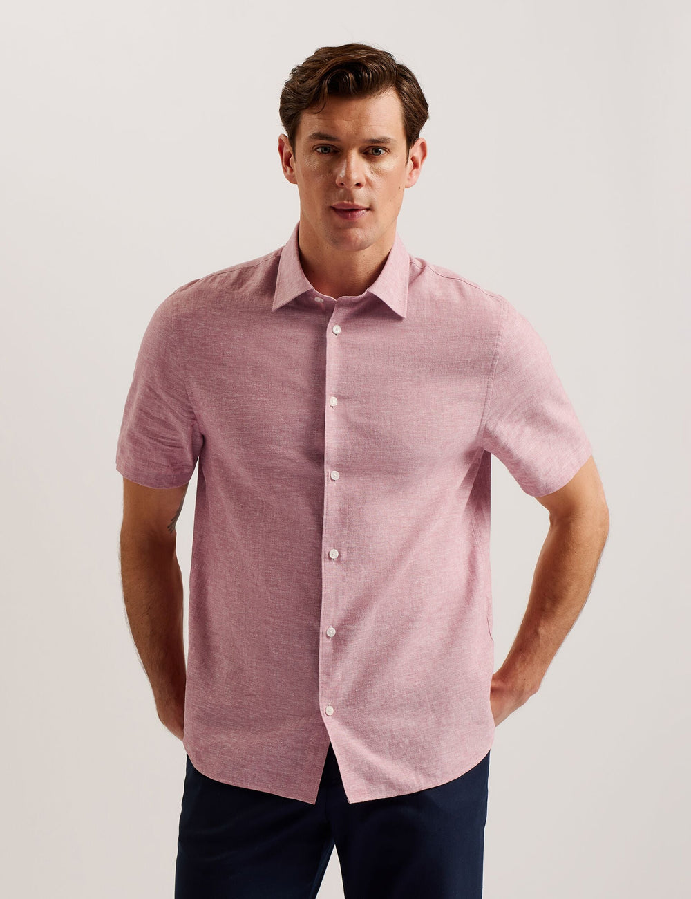 Men NAIRES Linen Blend Slim Short Sleeve Shirt - Ted Baker