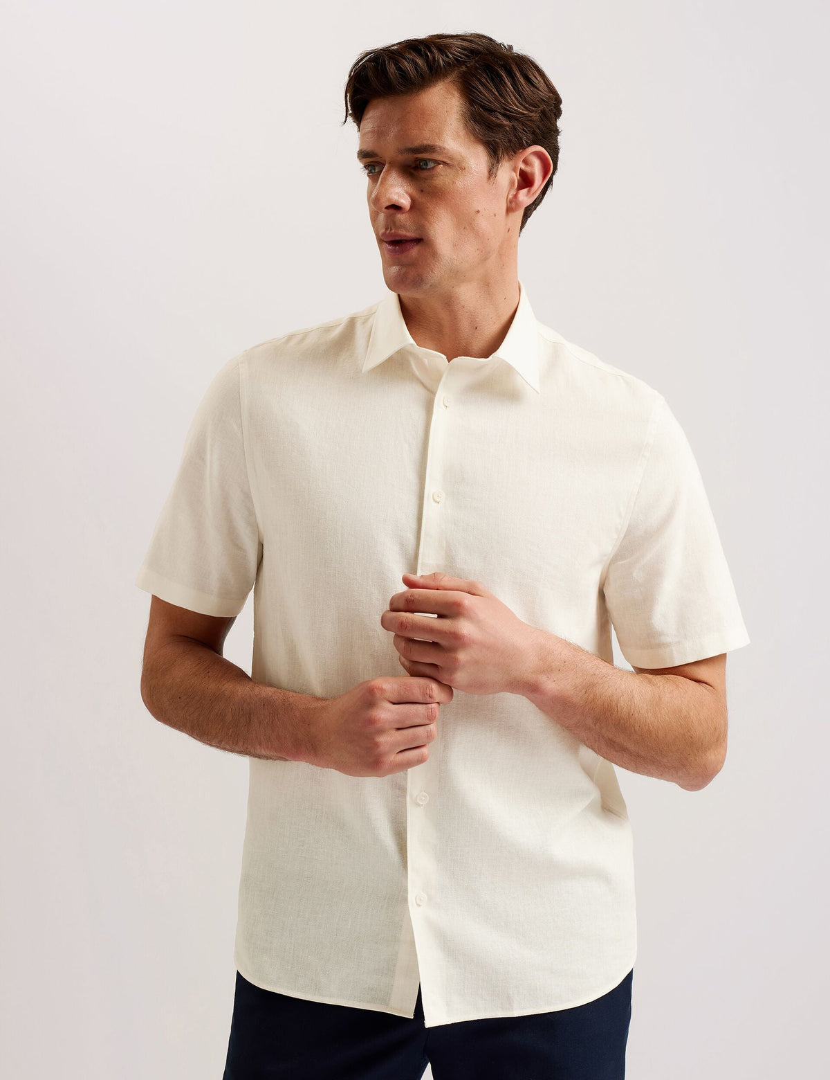 Men NAIRES Linen Blend Slim Short Sleeve Shirt - Ted Baker