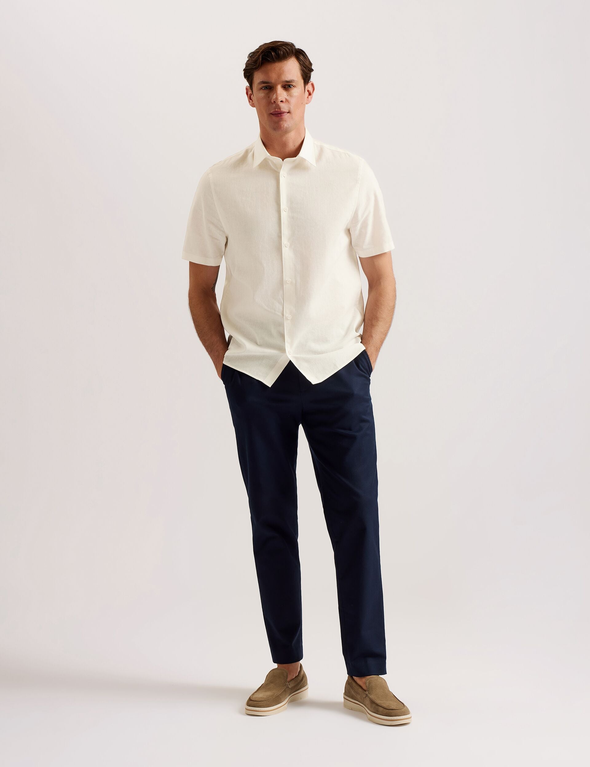 Men NAIRES Linen Blend Slim Short Sleeve Shirt - Ted Baker