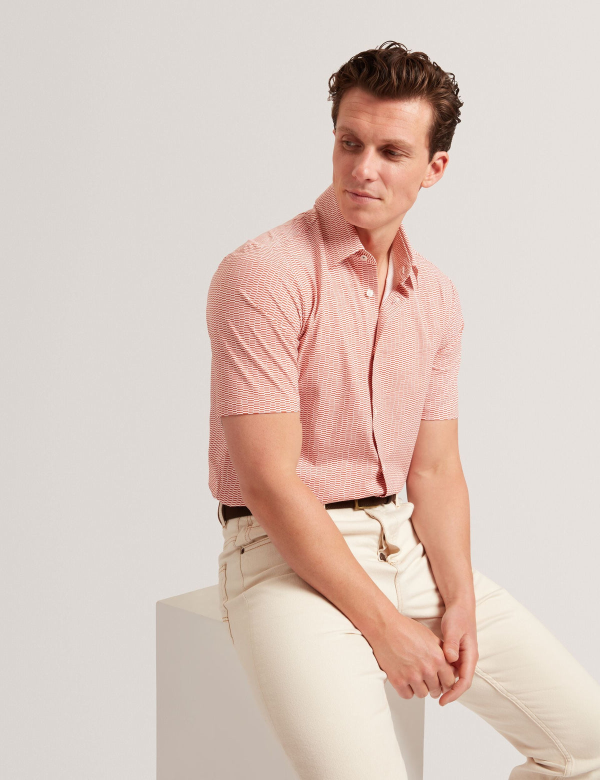 Men Orange Wavey Geo Print Short Sleeve Shirt | WAVEYS | Ted Baker - Ted Baker