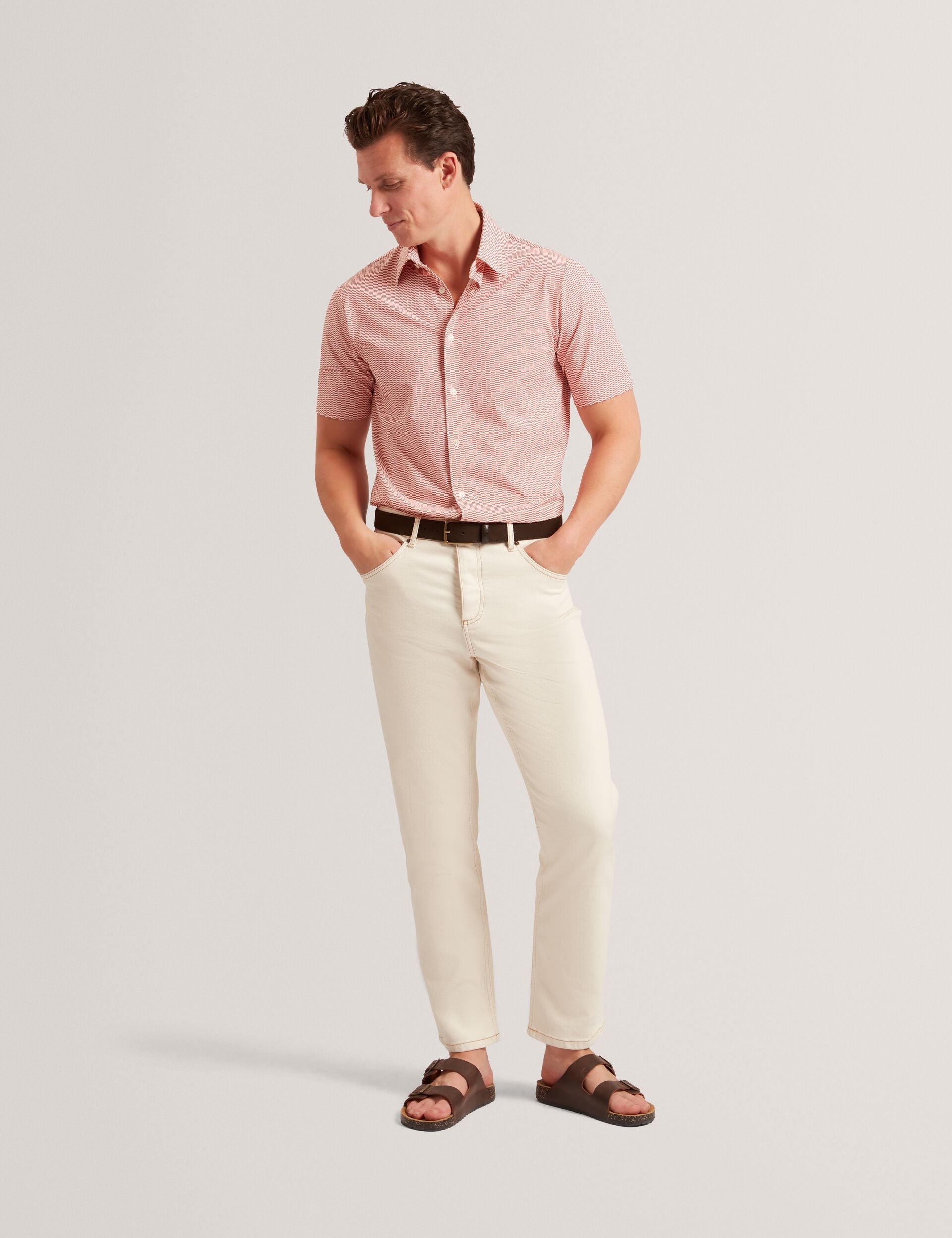 Men Orange Wavey Geo Print Short Sleeve Shirt | WAVEYS | Ted Baker - Ted Baker