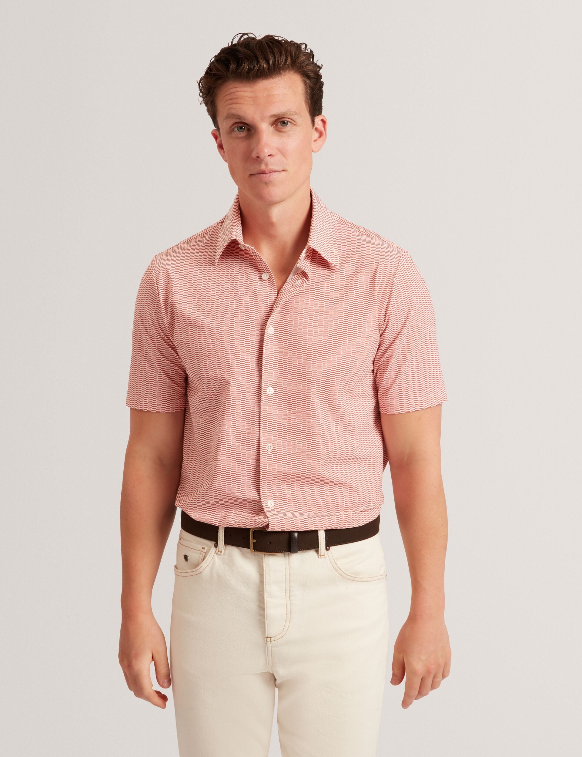 Men Orange Wavey Geo Print Short Sleeve Shirt | WAVEYS | Ted Baker - Ted Baker