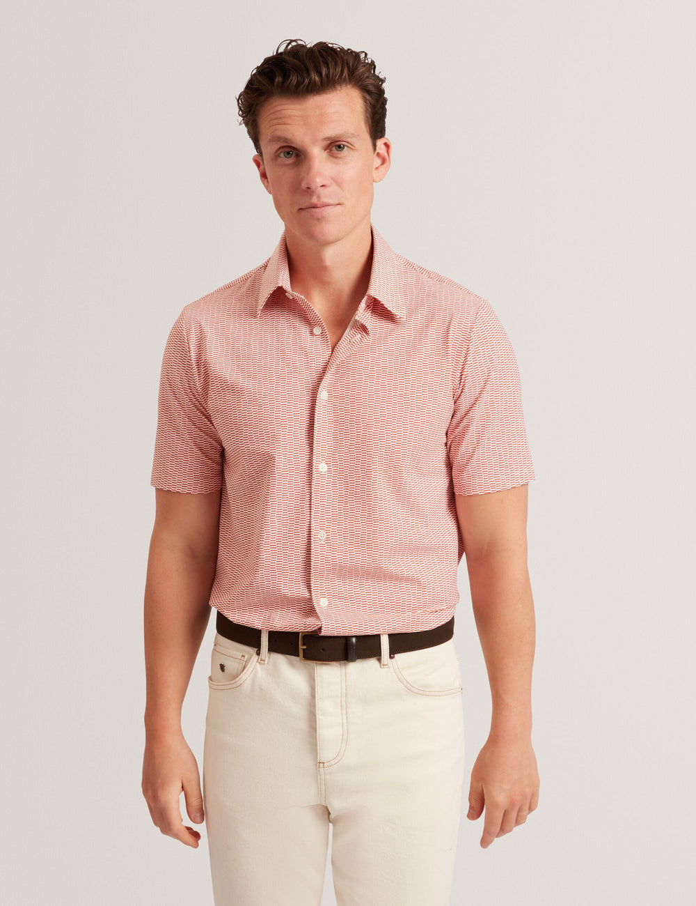 Men Orange Wavey Geo Print Short Sleeve Shirt | WAVEYS | Ted Baker - Ted Baker